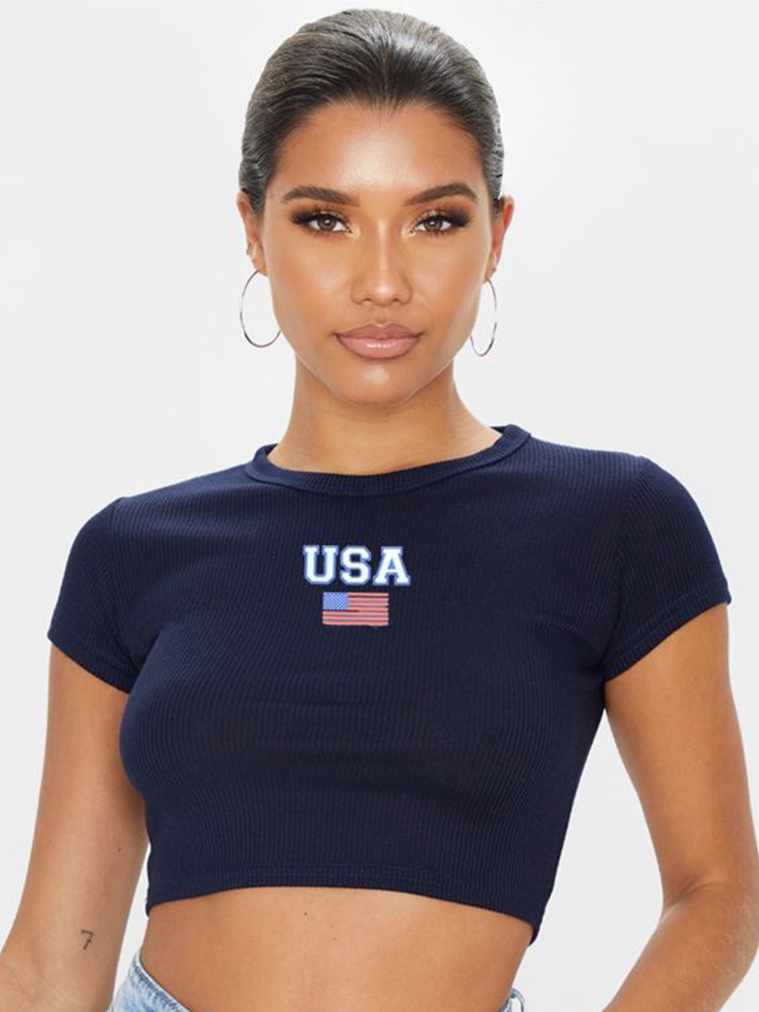 

sollobell Print Cotton Crop Top, Blue
