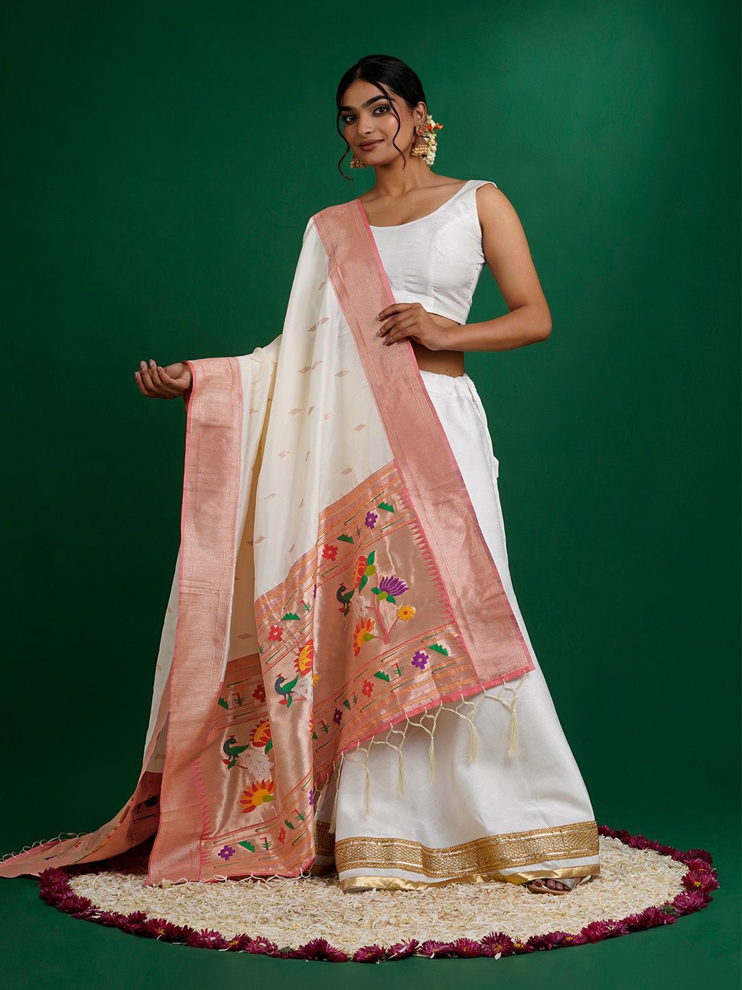 

TEEJH Chandrabhaga Floral Woven Design Dupatta With Zari, Off white