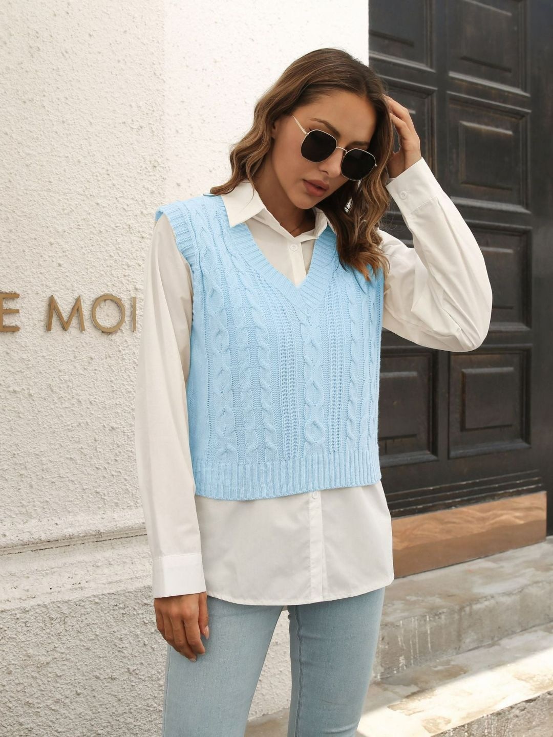 

Oh Rare Women Cable Knit Sweater Vest, Blue