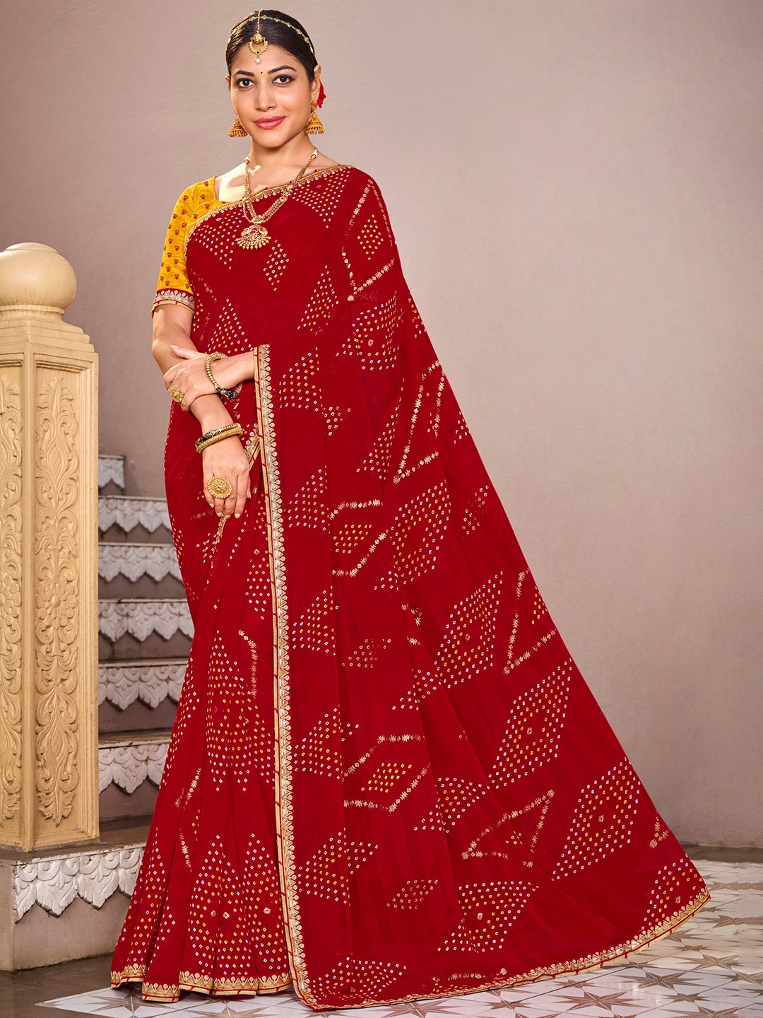 

Laxmipati Bandhani Embroidered Saree, Red