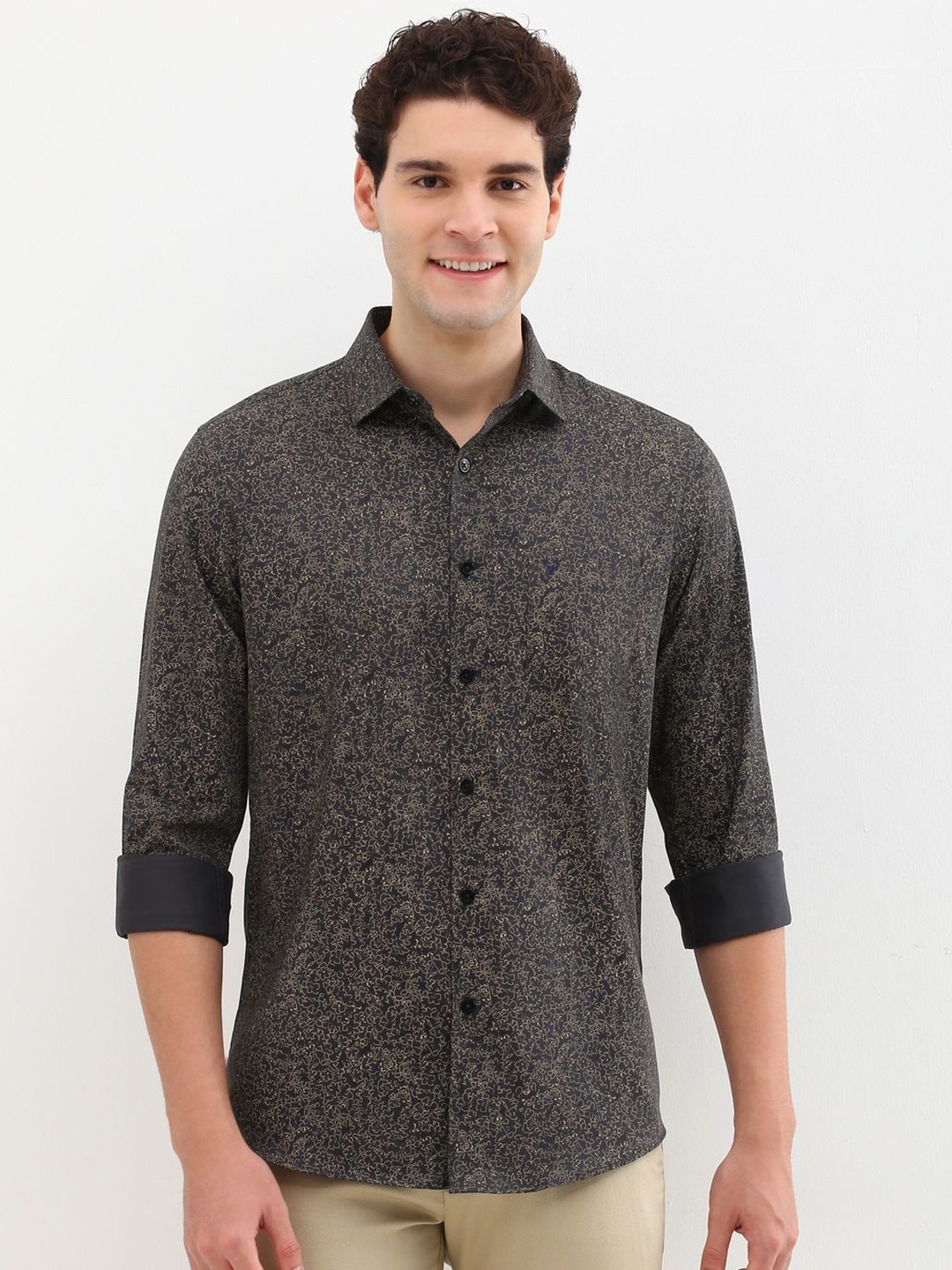 

Allen Solly Men Slim Fit Floral Opaque Printed Casual Shirt, Charcoal