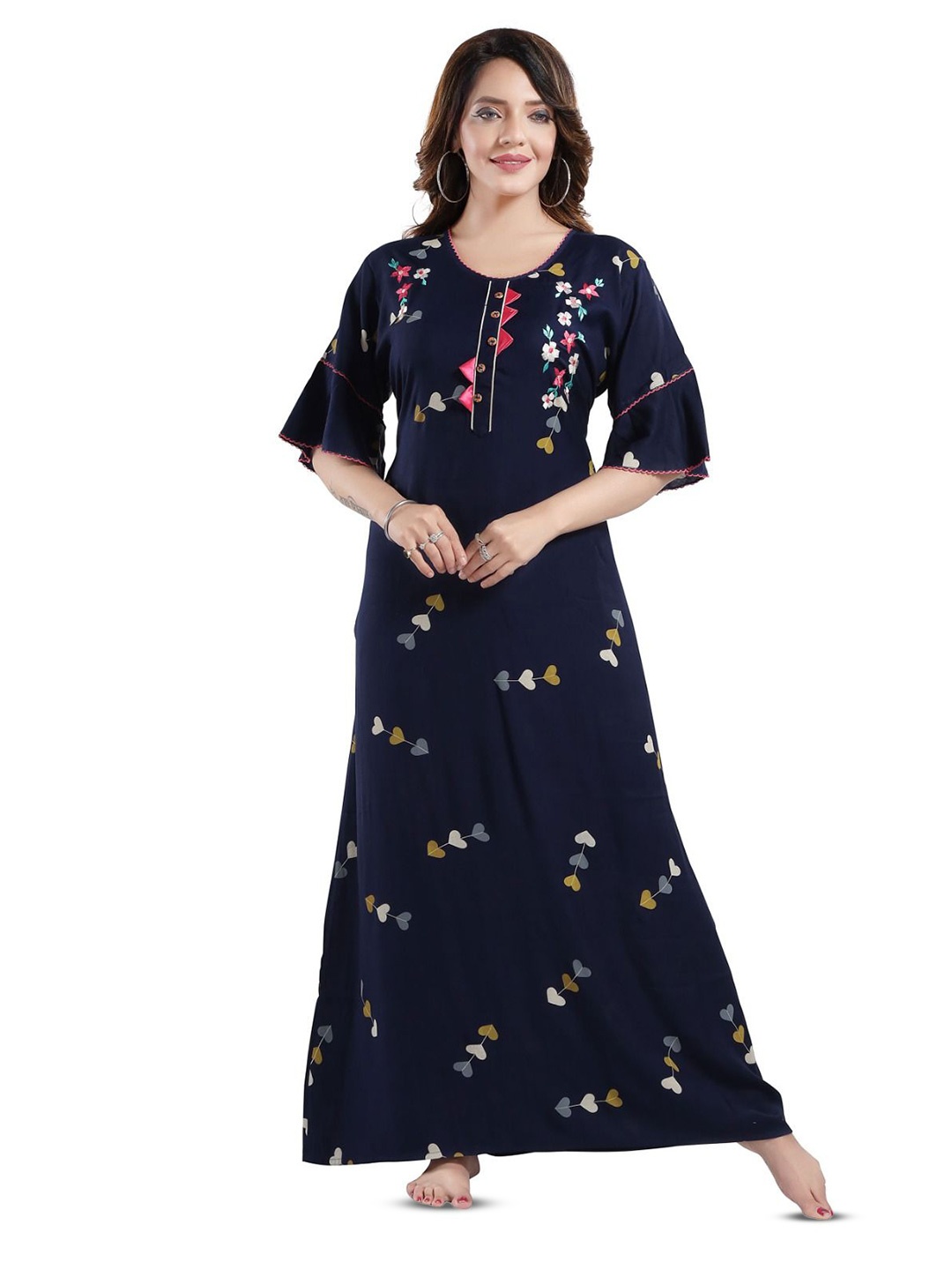 

Soulemo Women Printed Maxi Nightdress, Blue