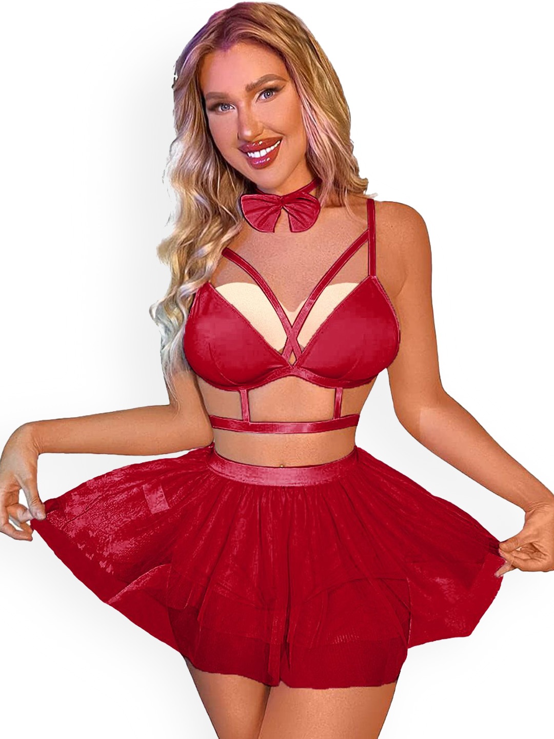 

VAGHBHATT Net Baby Doll, Red