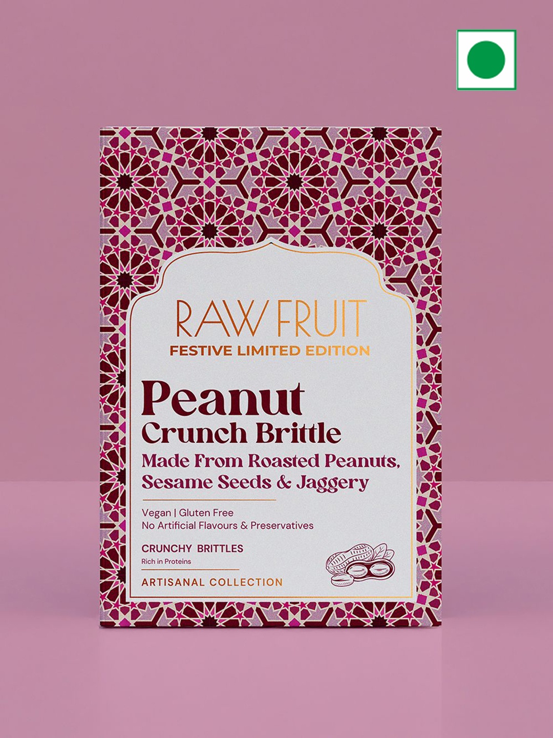 

RawFruit Set Of 2 Peanut Crunch Brittle With Greeting Card -100g Each, Pink