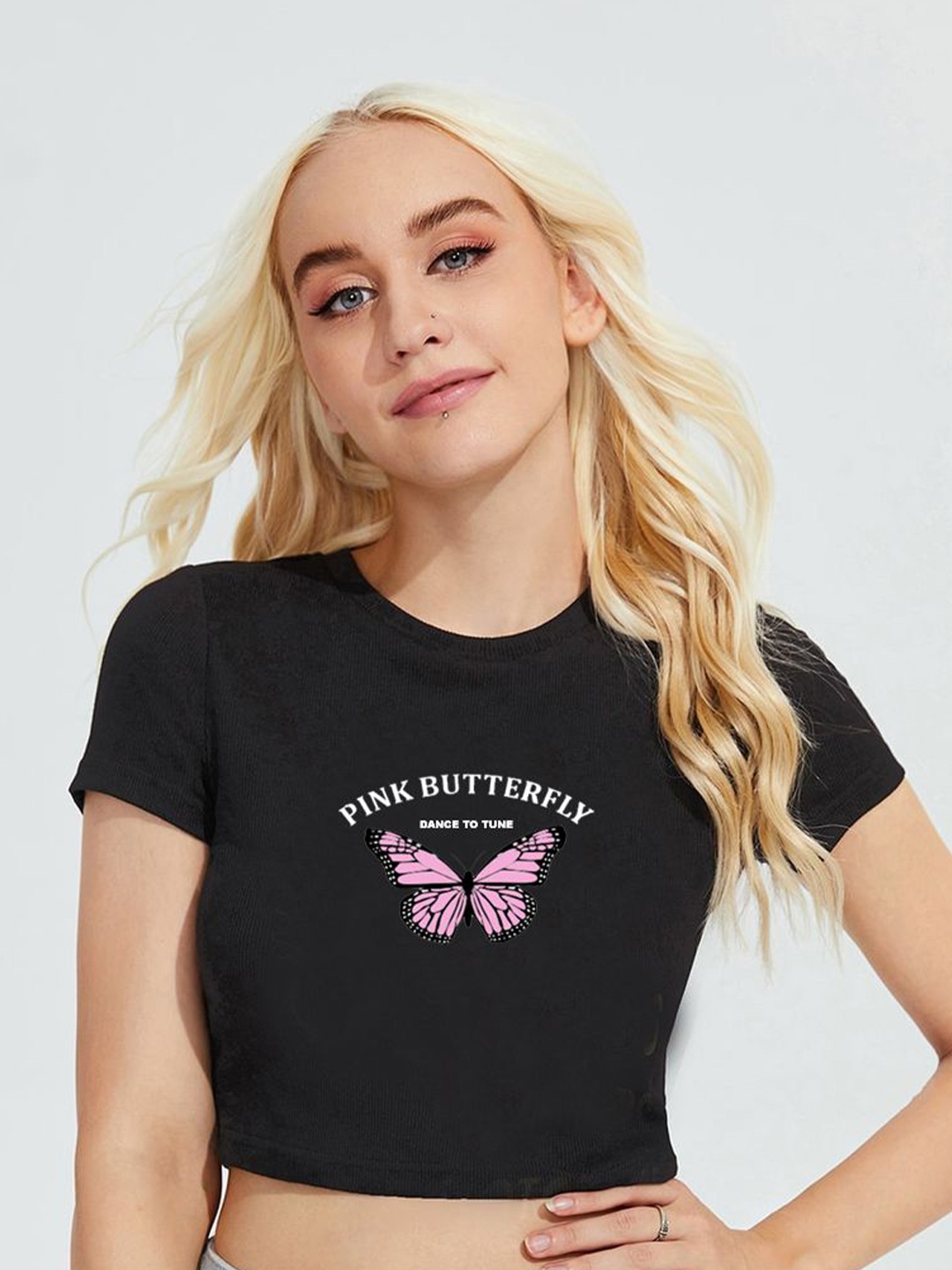 

sollobell Print Cotton Crop Top, Black