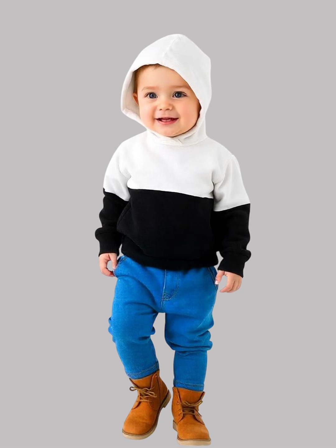

BAESD Kids Pack Of 2 Colourblocked Hooded Cotton Sweatshirt, White