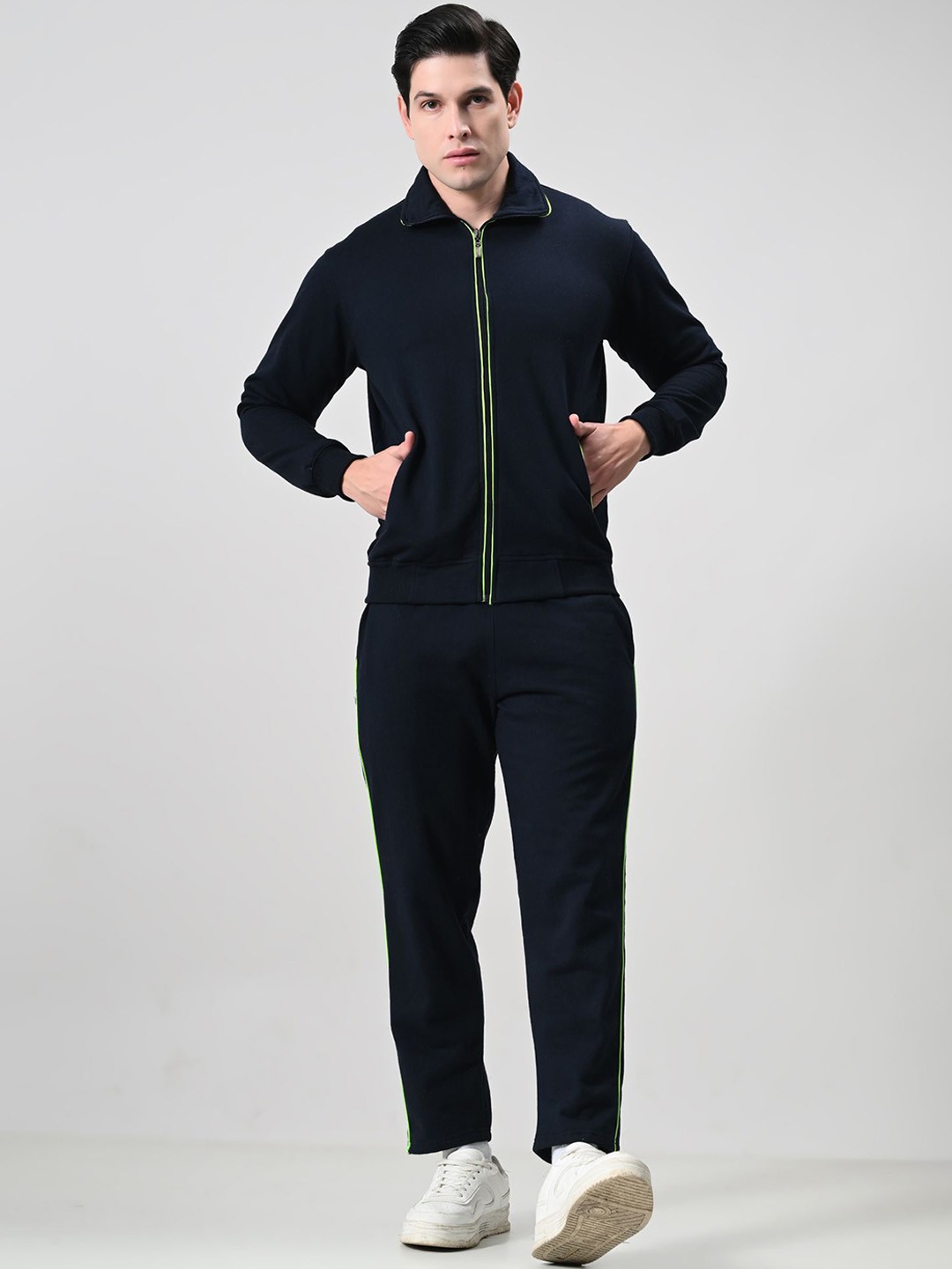 

BAESD Men Polo Collar High-Rise Tracksuits, Navy blue