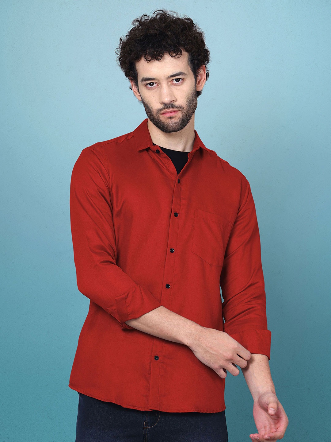 

WOXEN Men Original Fit Spread Collar Textured Cotton Casual Shirt, Red