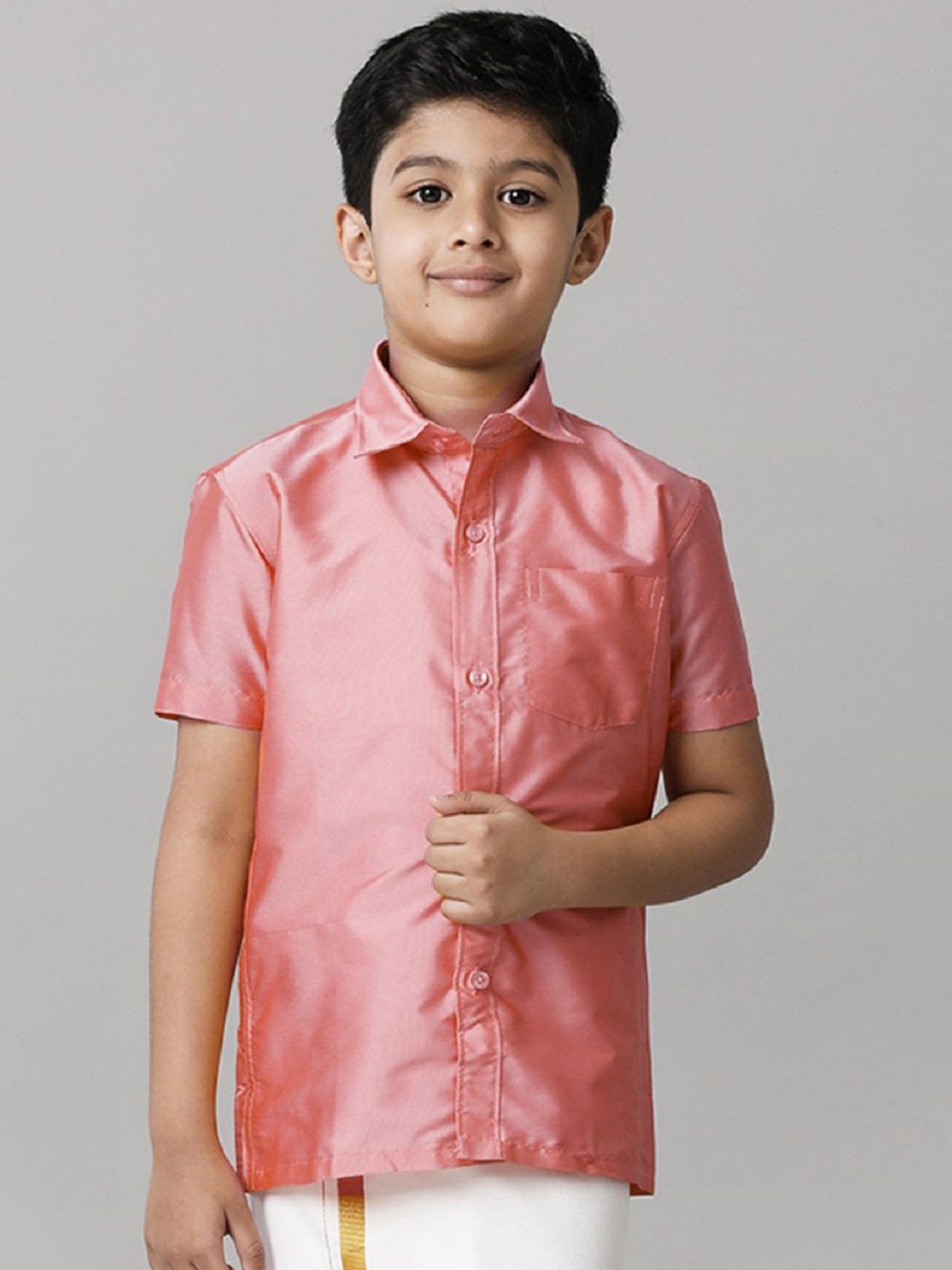 

Ramraj Boys Solid Short Sleeve Shirt With Chest Pocket, Pink