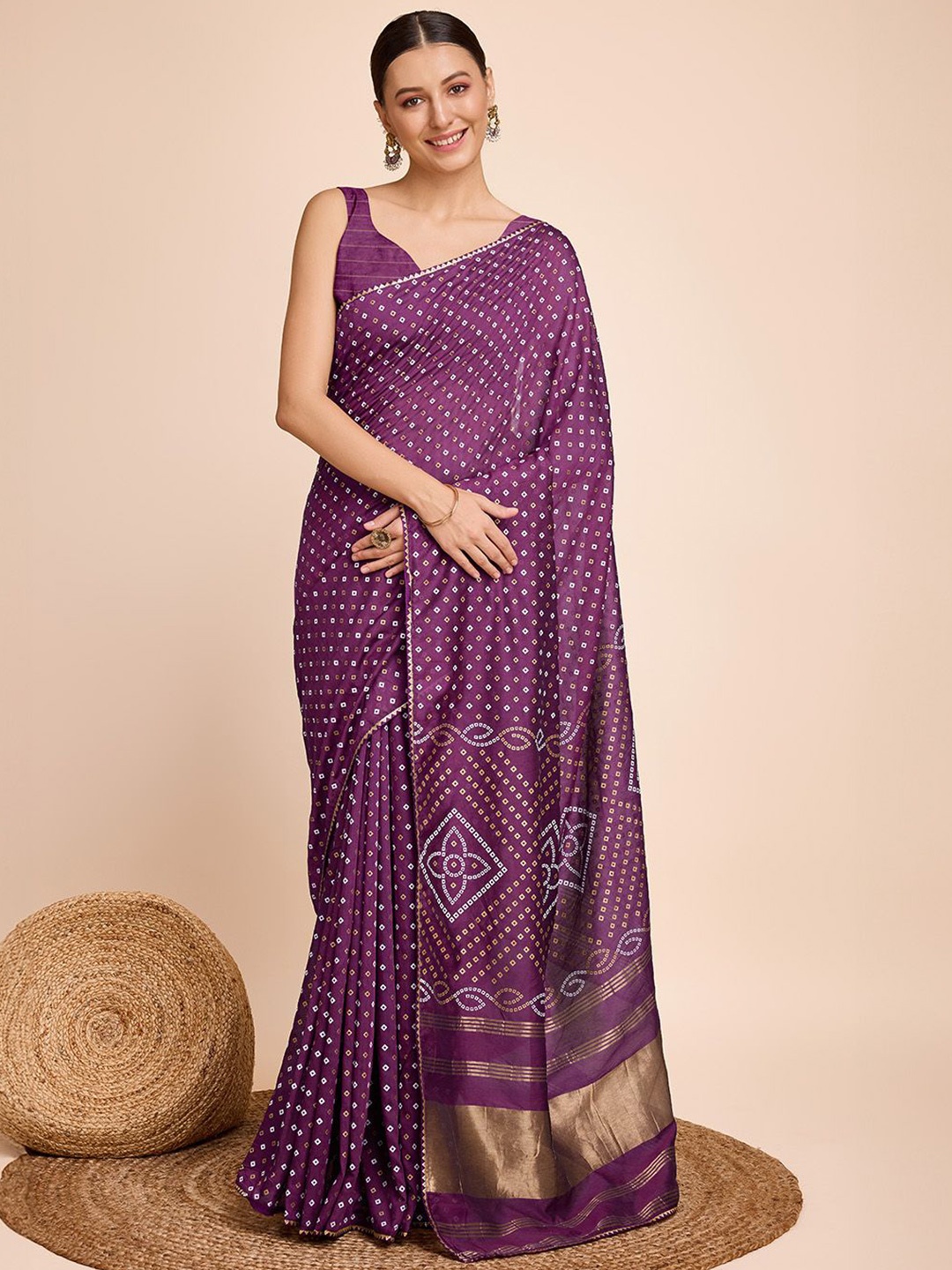 

A TO Z CART Bandhani Gotta Patti Pure Silk Bandhani Saree, Purple