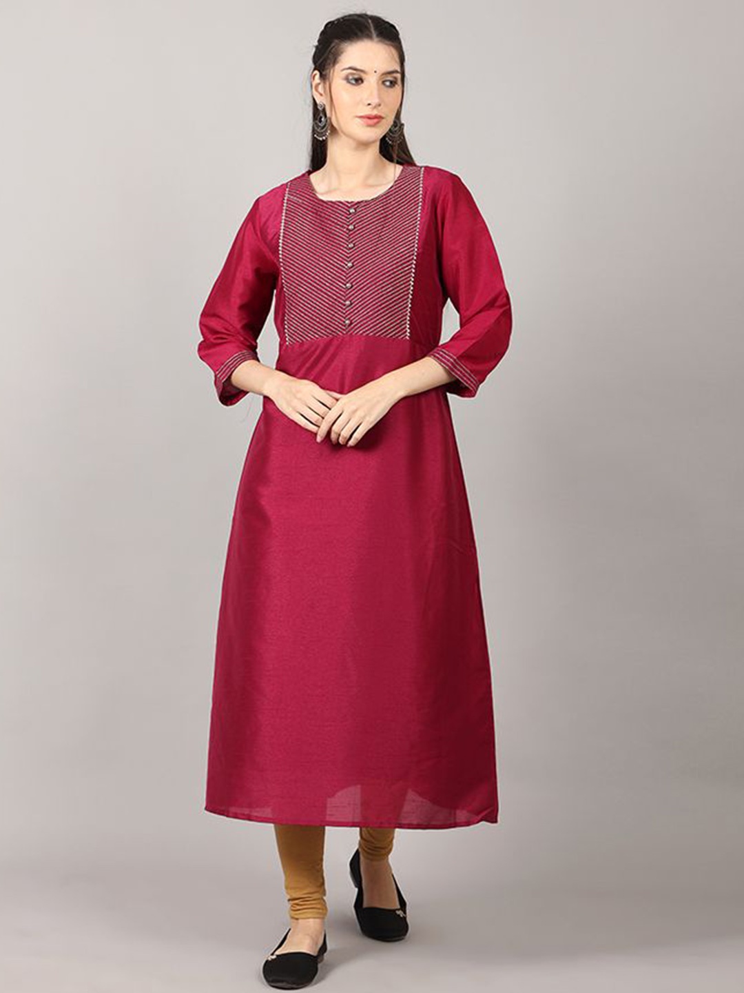 

Krimmple Women Embroidered Straight Kurta, Burgundy