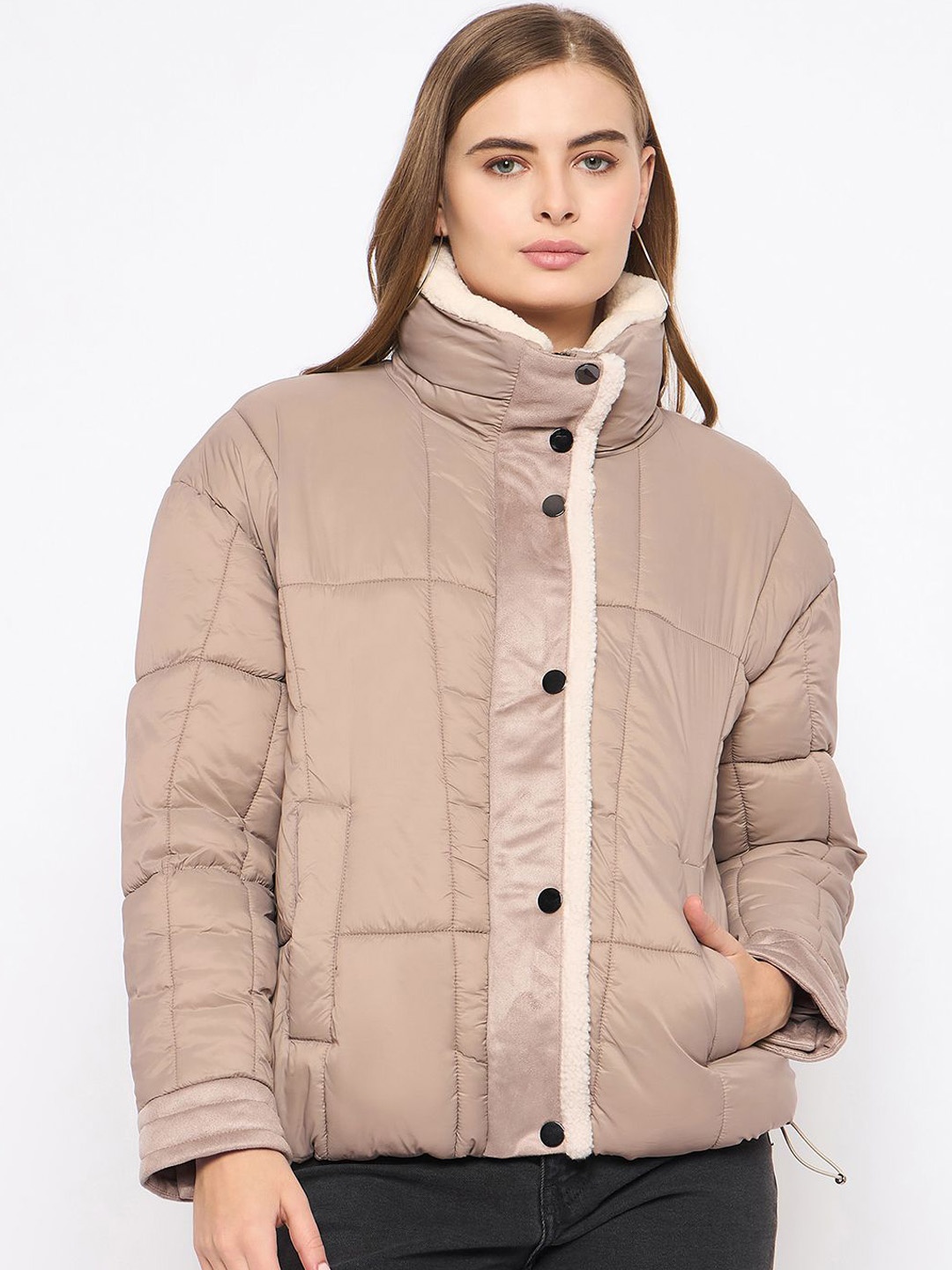 

Madame Women Solid Mock Collar Long Sleeves Puffer Jacket, Mauve