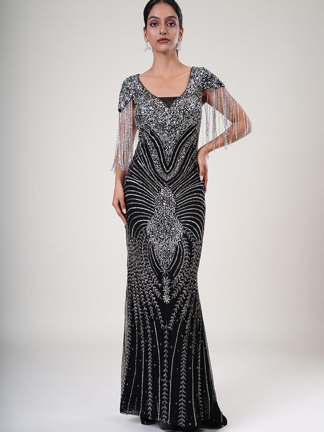 

UPGRADE Women Black Ans Silver Tassels Gown