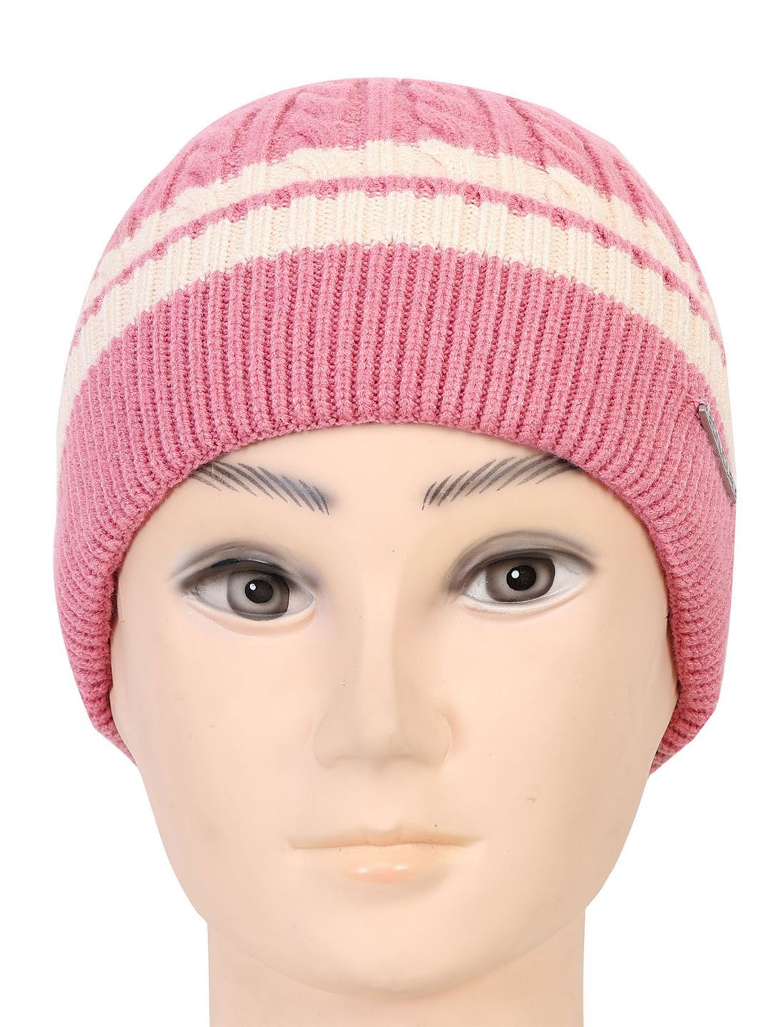

Bonjour Unisex Printed Woollen Beanie, Pink