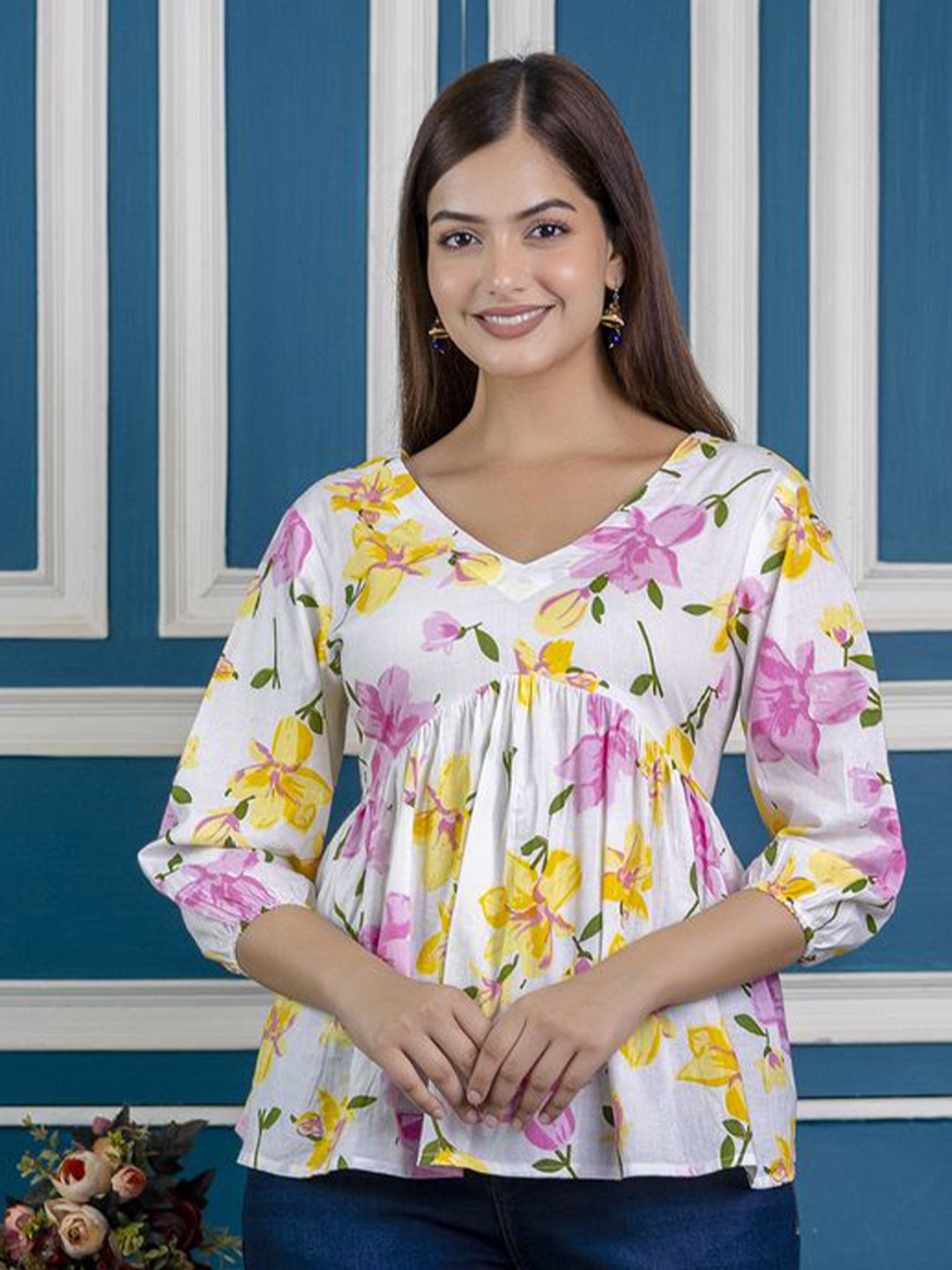 

UNIFY FASHION Floral Print Top, White