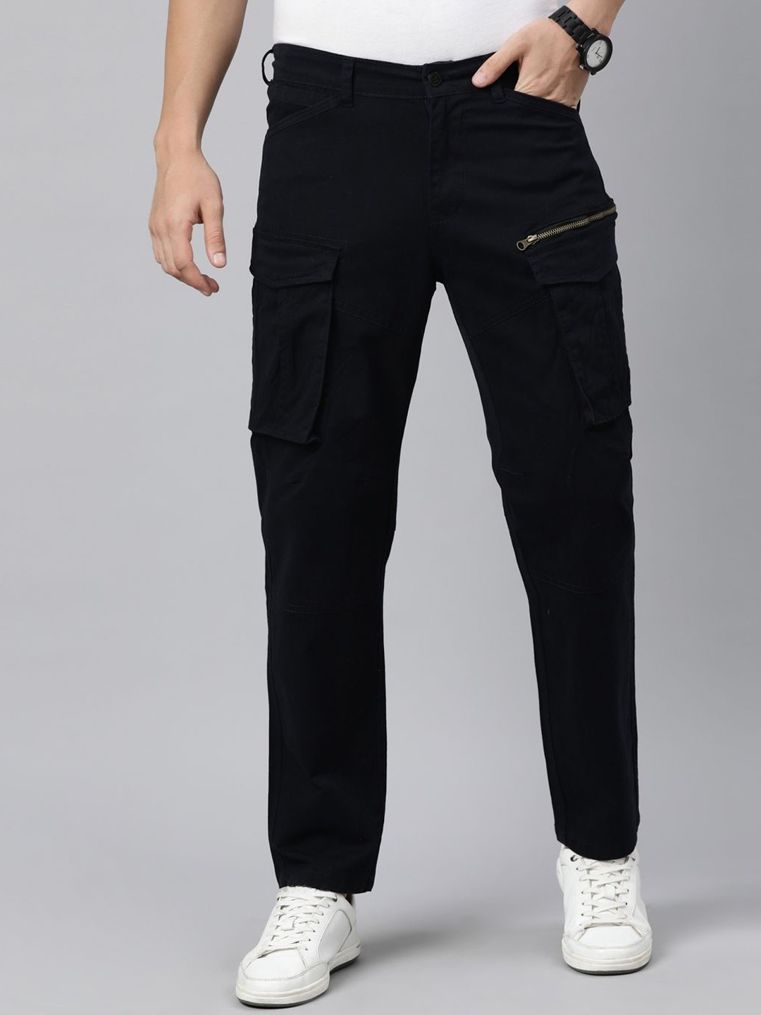 

CINOCCI Men Slim Fit Cargos Trousers, Navy blue
