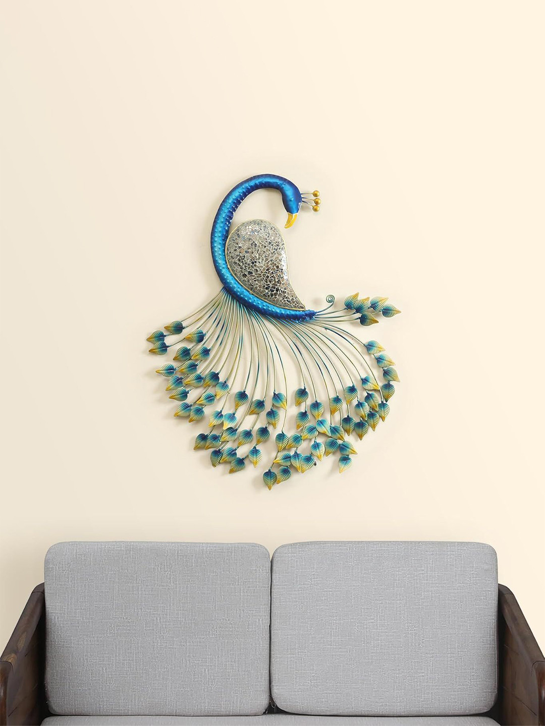

vedas Mystic Indiana Blue & Green Textured Metal Royal Peacock Wall Decor