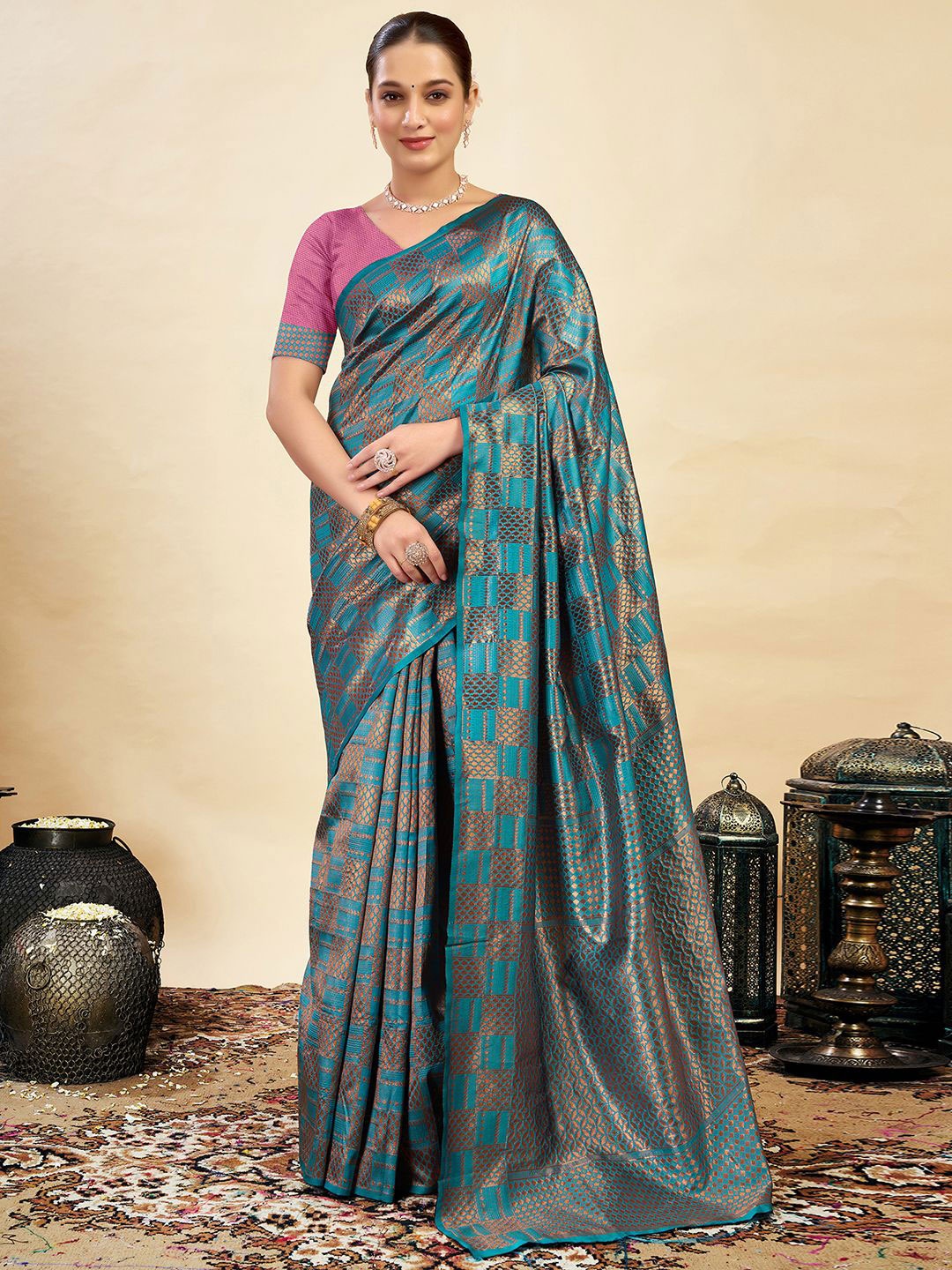 

KALINI Woven Design Zari Banarasi Saree, Blue