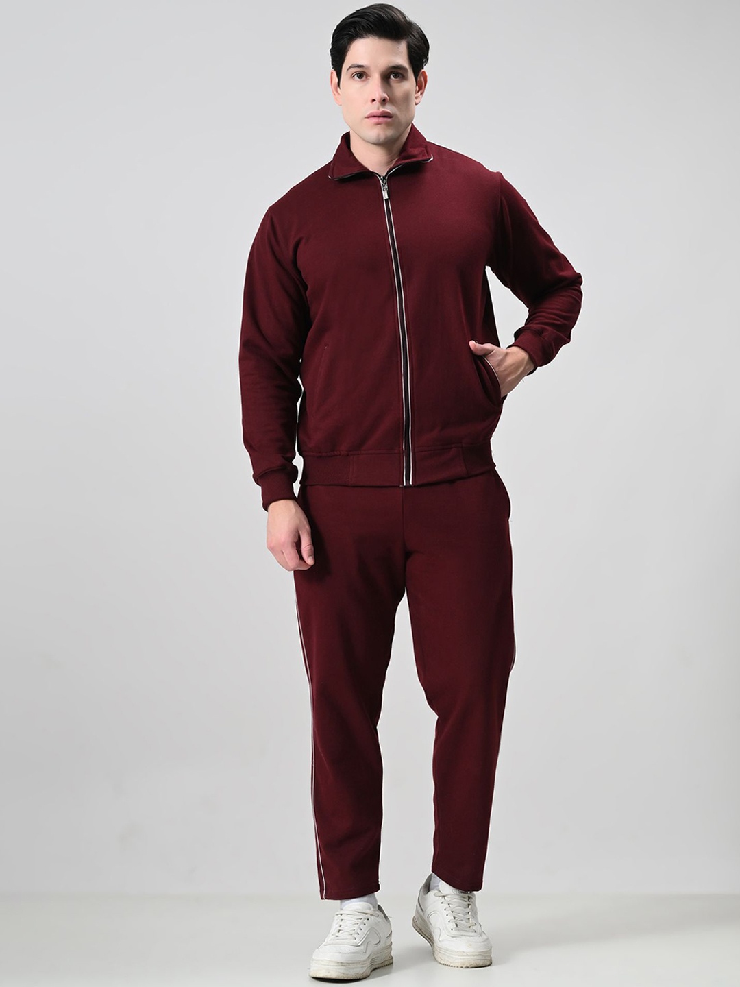 

BAESD Men Fleece Mock Collar Casual Tracksuit, Burgundy