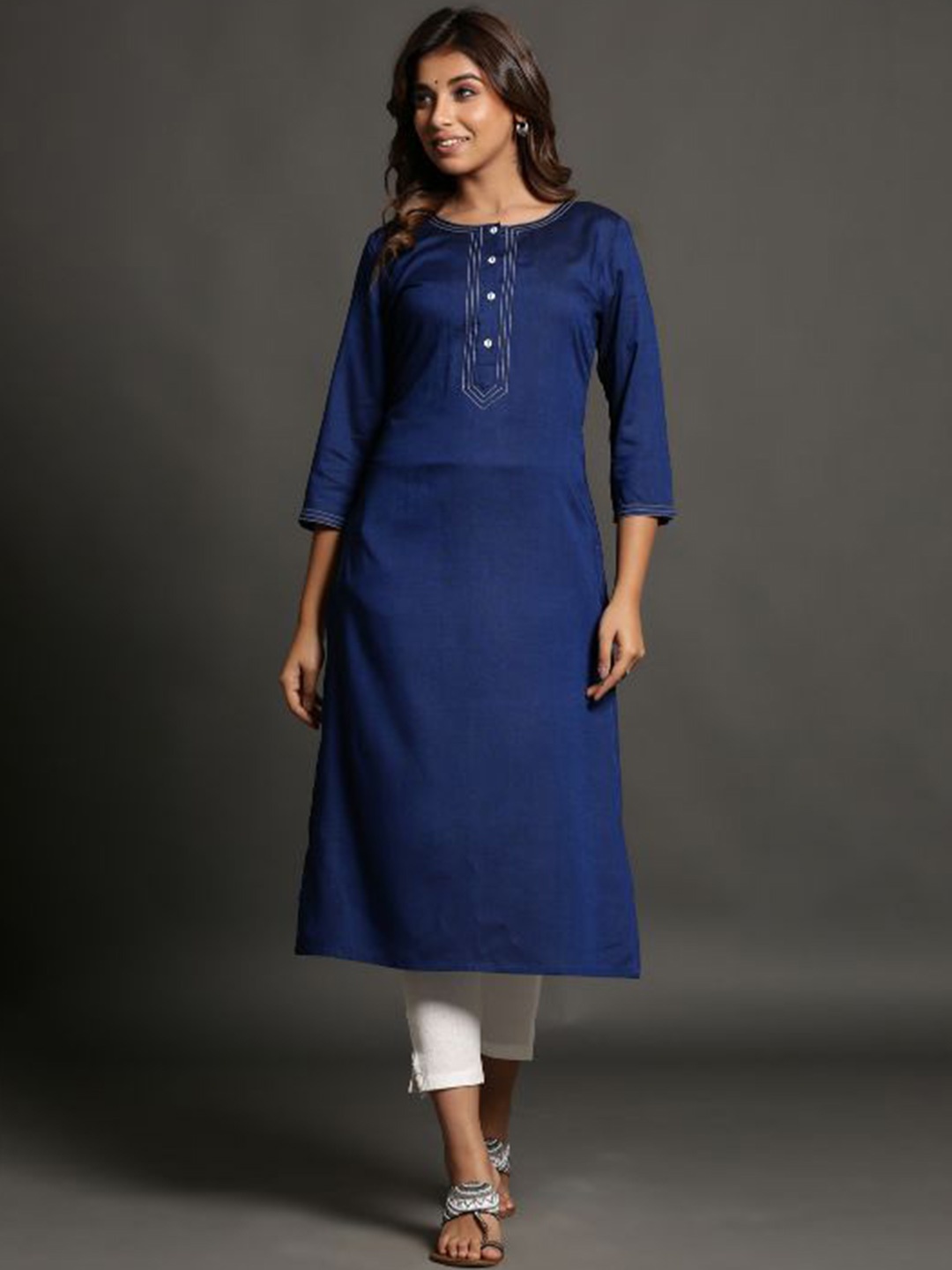 

Krimmple Women Straight Pure Cotton Kurta, Blue