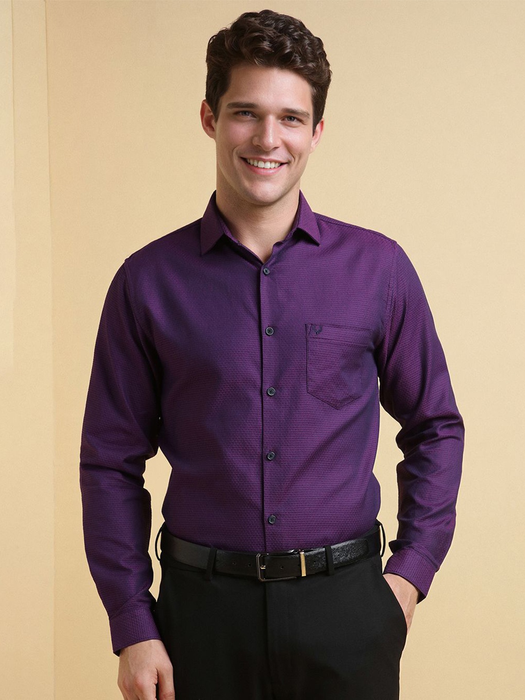 

Allen Solly Men Slim Fit Opaque Printed Formal Shirt, Purple