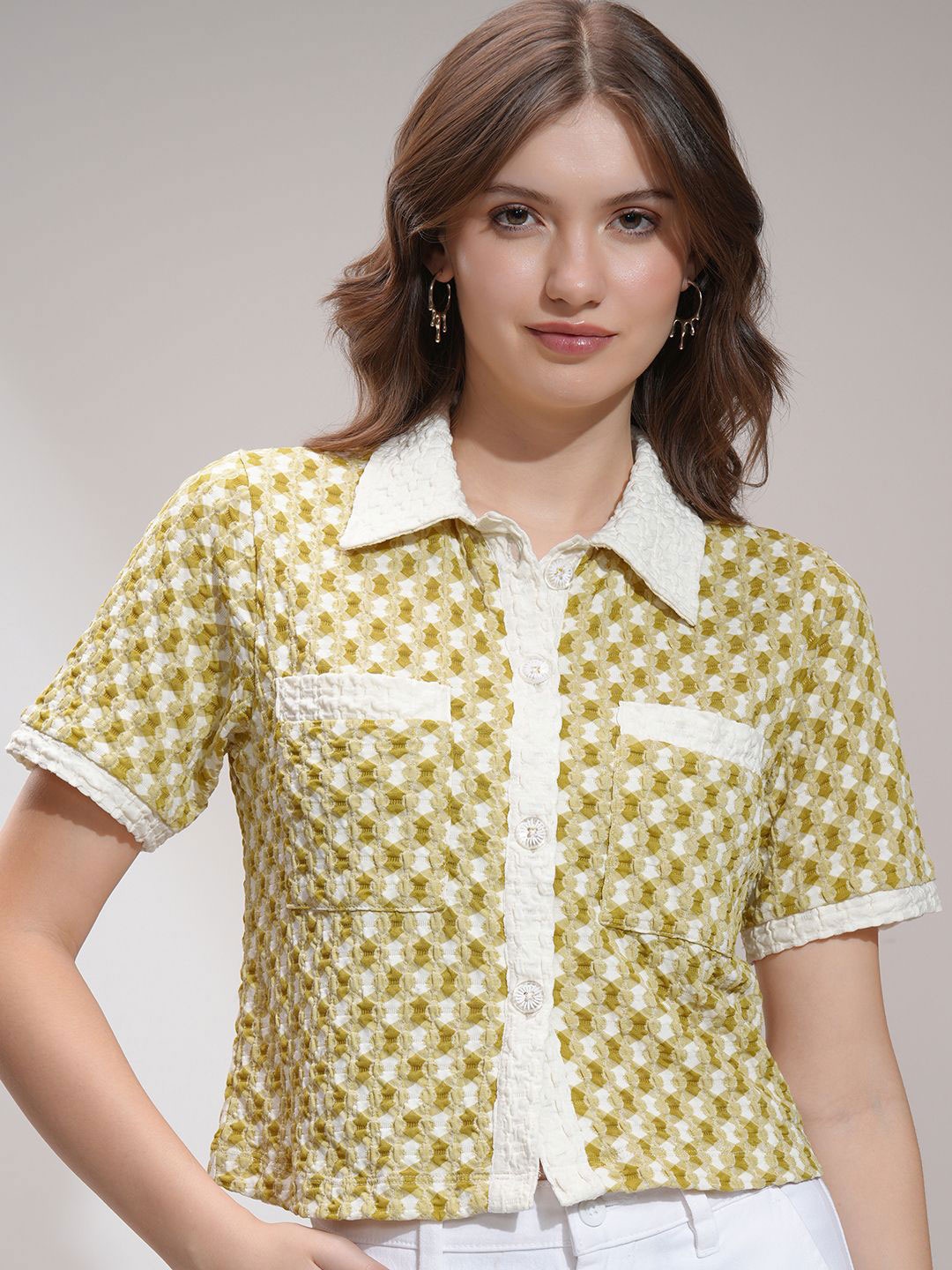 

Tokyo Talkies Women Self Design Regular Fit Shirt, White
