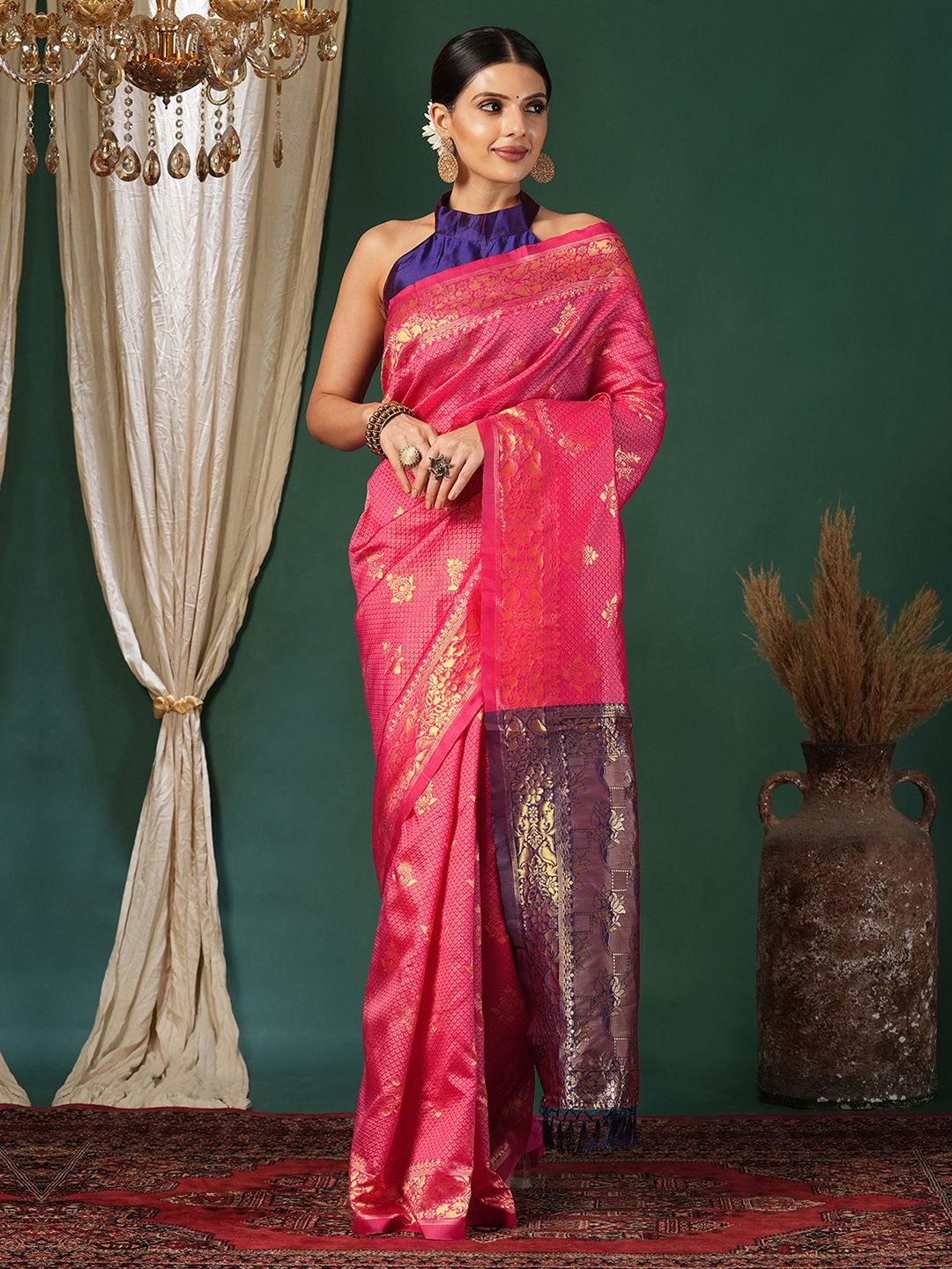 

KALINI Woven Design Zari Banarasi Saree, Pink