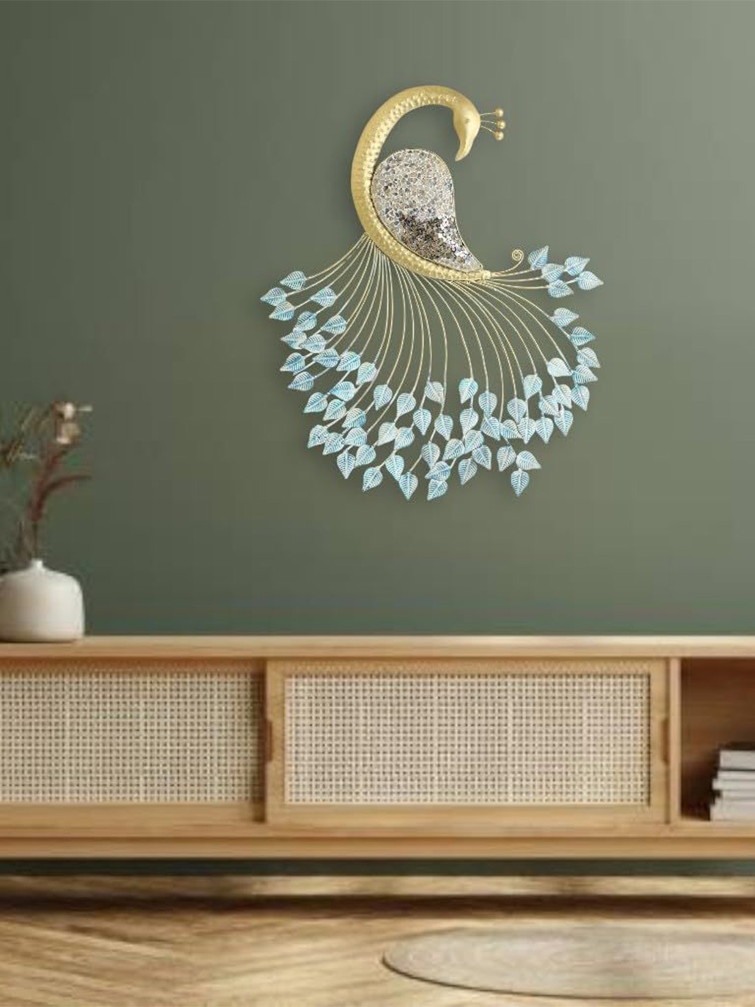 

vedas Mystic Indiana Gold-Toned & Blue Nihaal Peacock Wall Decor