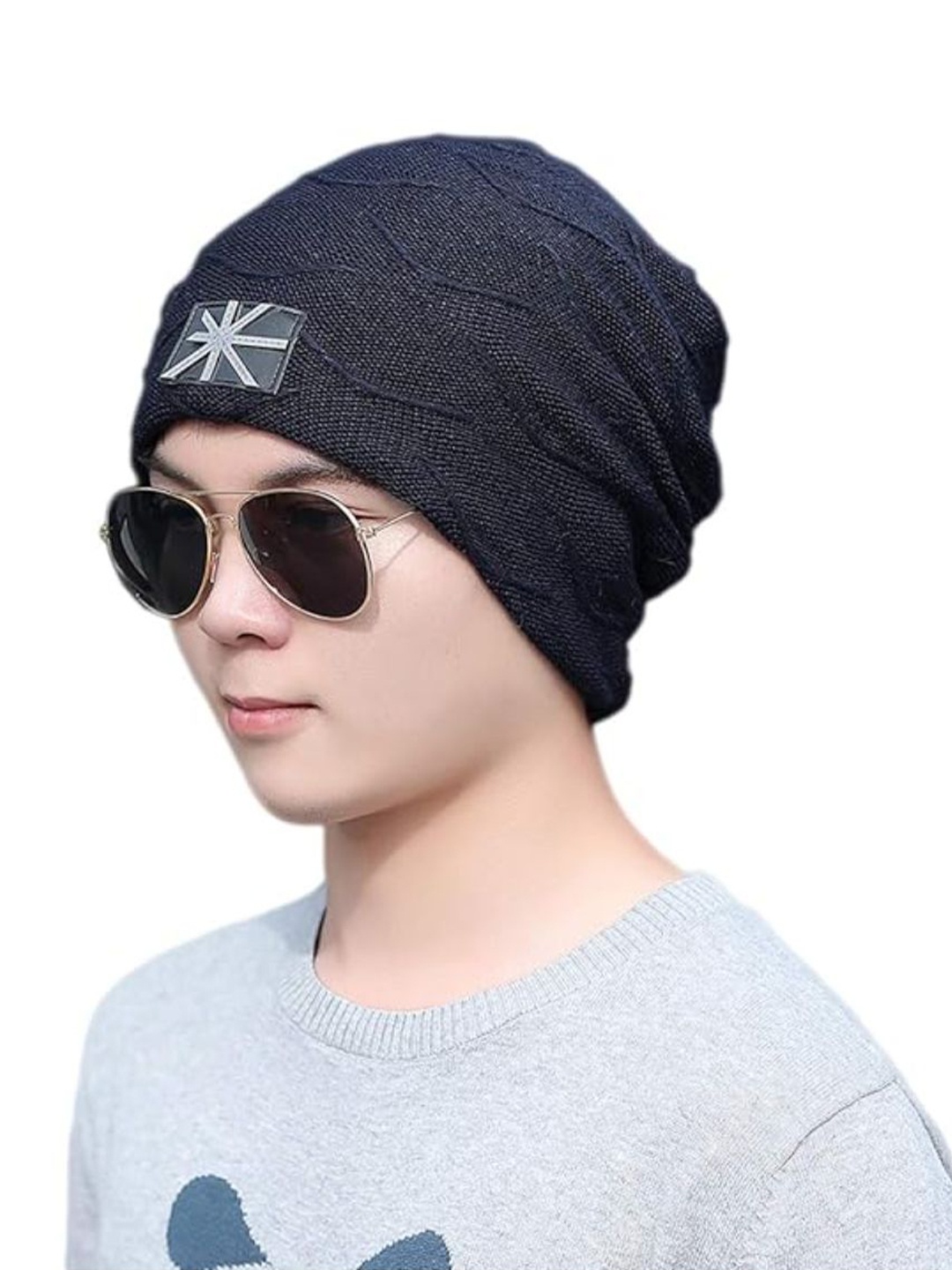 

Bunnywave Unisex Self Design Woollen Beanie, Blue