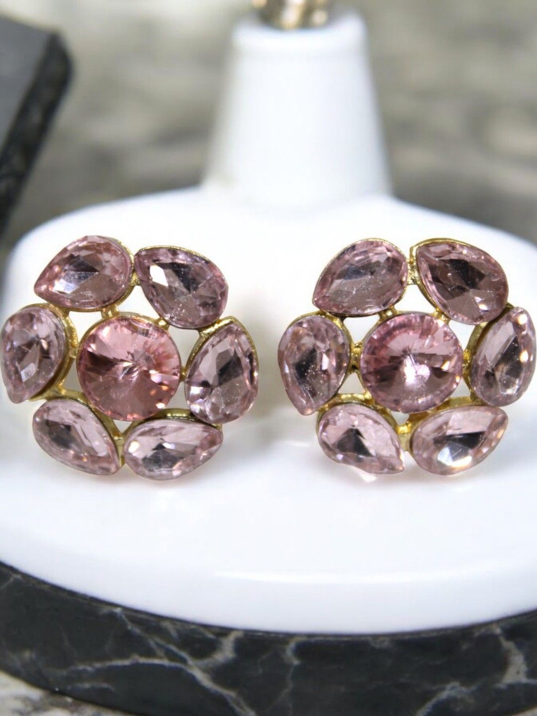 

Jolly Faces Artificial Stones Studded Contemporary Shaped Studs, Pink