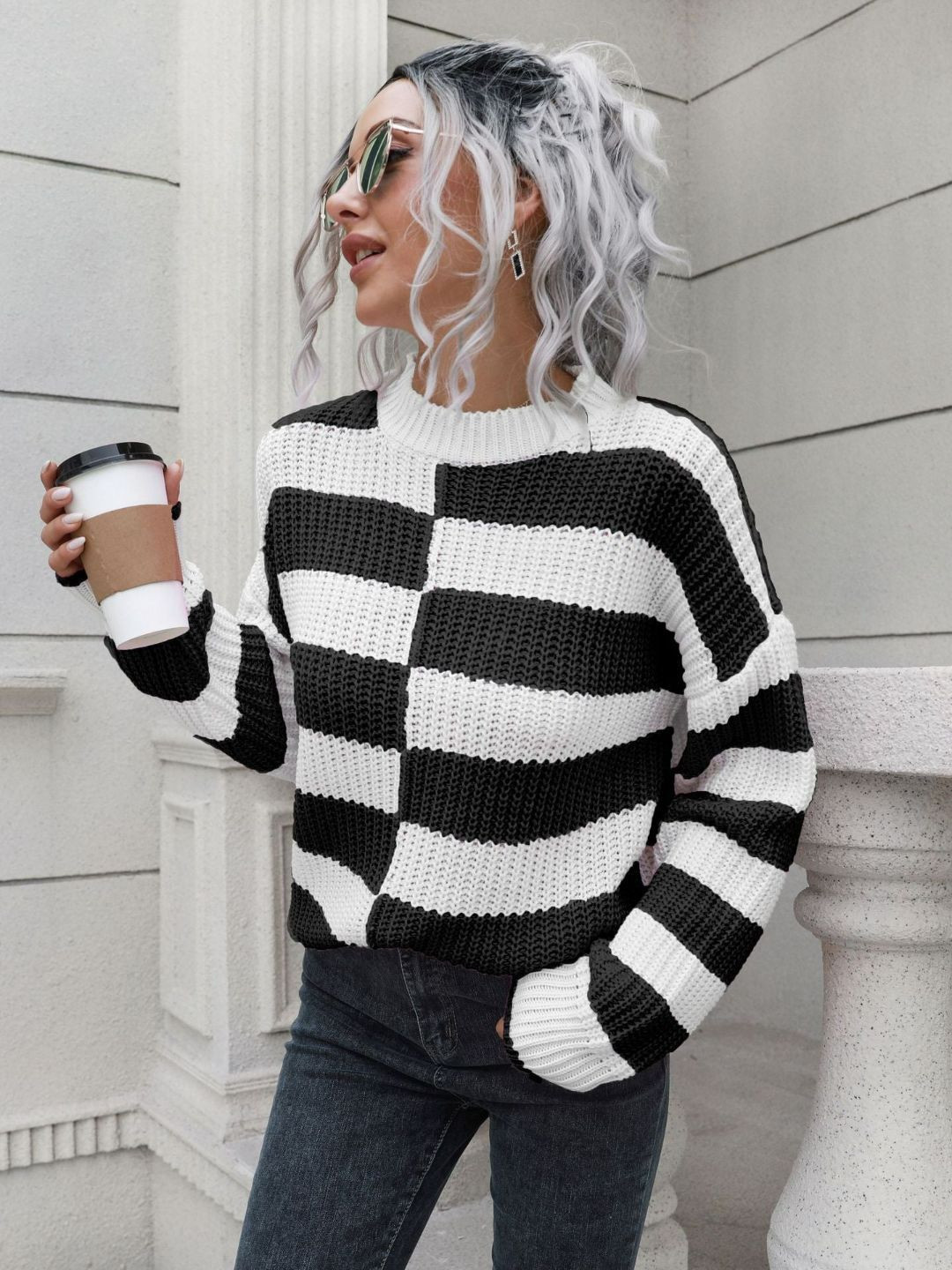 

Oh Rare Women Striped Pullover Sweaters, Black