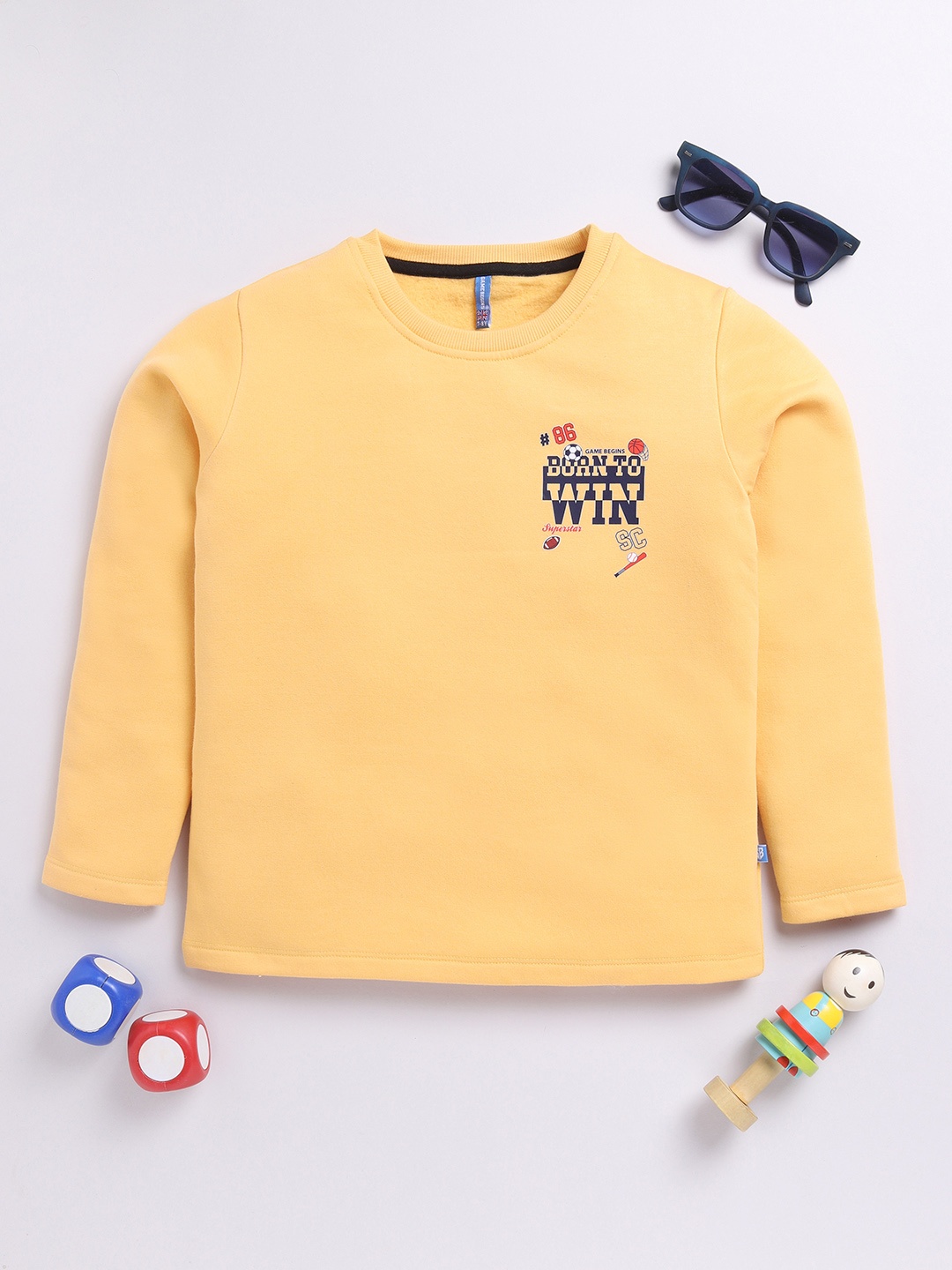 

Here&Now X Game Begins Boys Typography Sweatshirt, Yellow