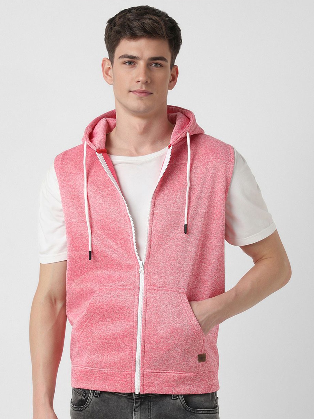 

Peter England Casuals Men Hooded Front-Open Sweatshirt, Pink