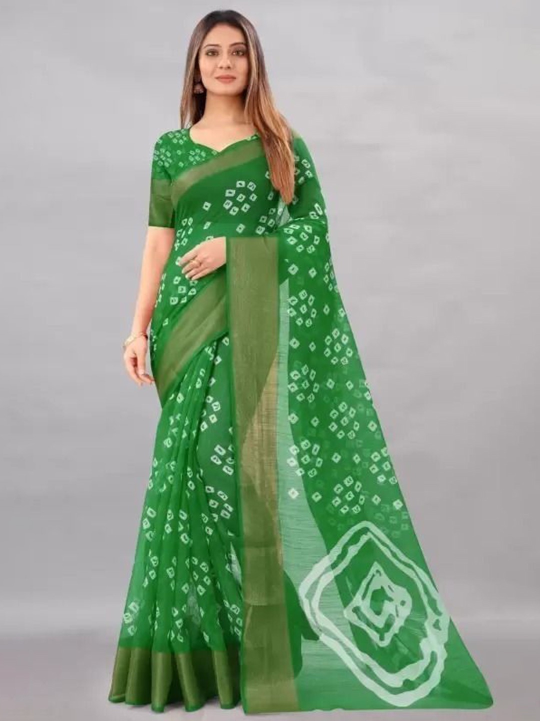 

Upalksh Printed Pure Silk Bandhani Saree, Green