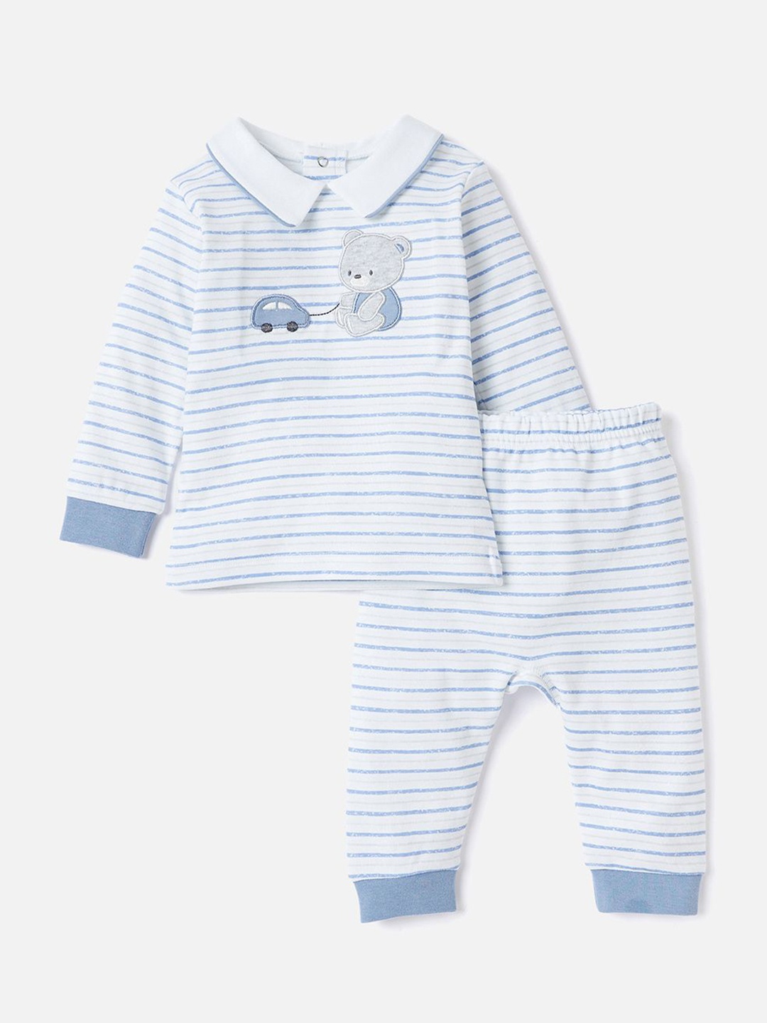 

Giggles by Babyshop Boys Striped Polo Collar Pure Cotton Sweatshirt with Joggers, White