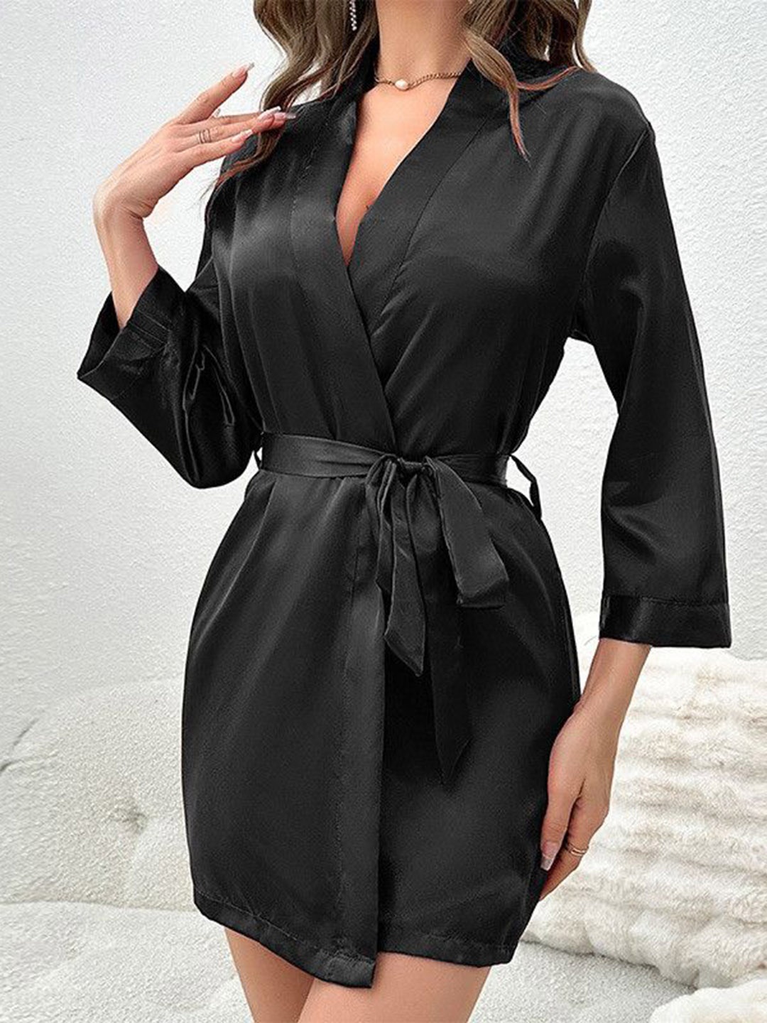 

ETC V Neck Knee Length Nightdress, Black