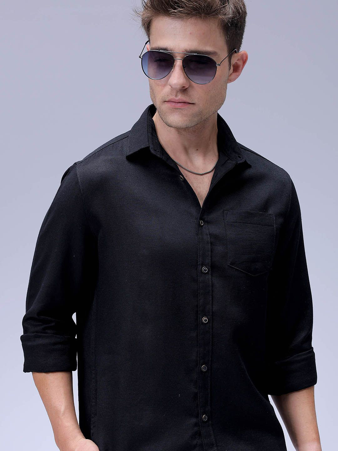 

The Indian Garage Co Men Regular Fit Solid Resortwear Shirt, Black
