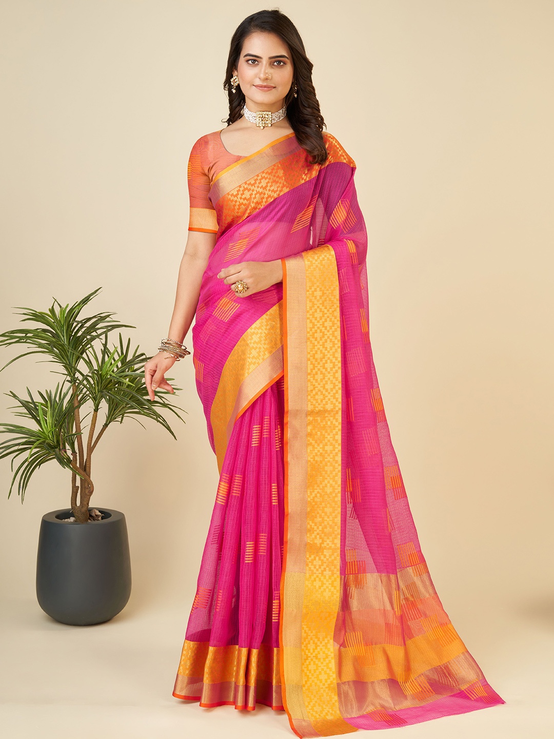 

Upalksh Woven Design Zari Banarasi Saree, Pink