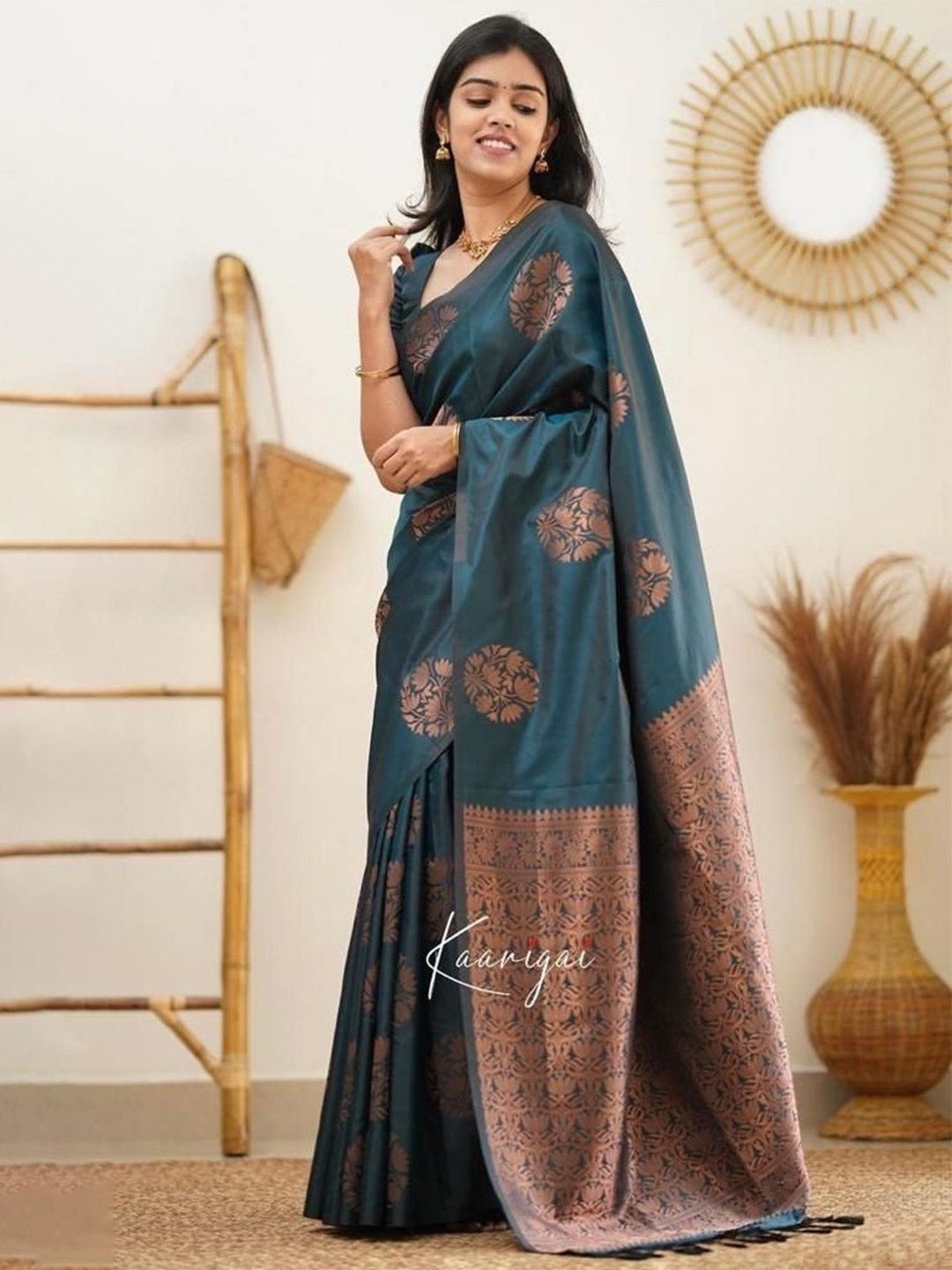 

Upalksh Woven Design Pure Silk Kanjeevaram Saree, Blue