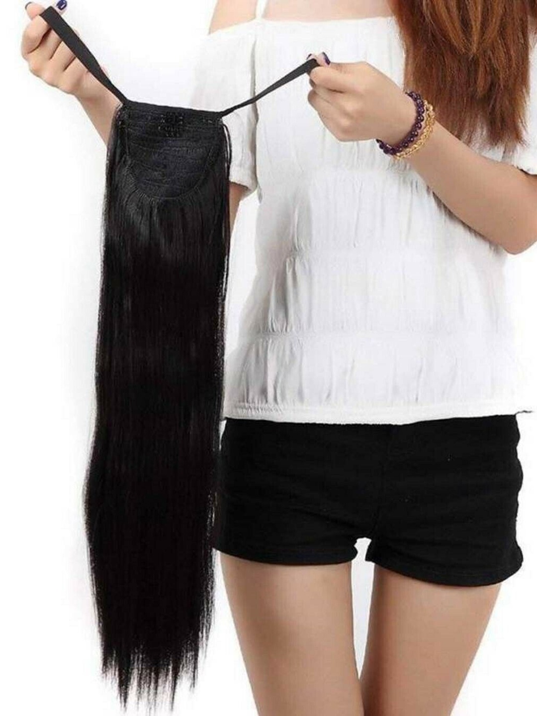 

CRIBE Tape In Wavy Ponytail Hair Extension - Brown- 18Inch, Black