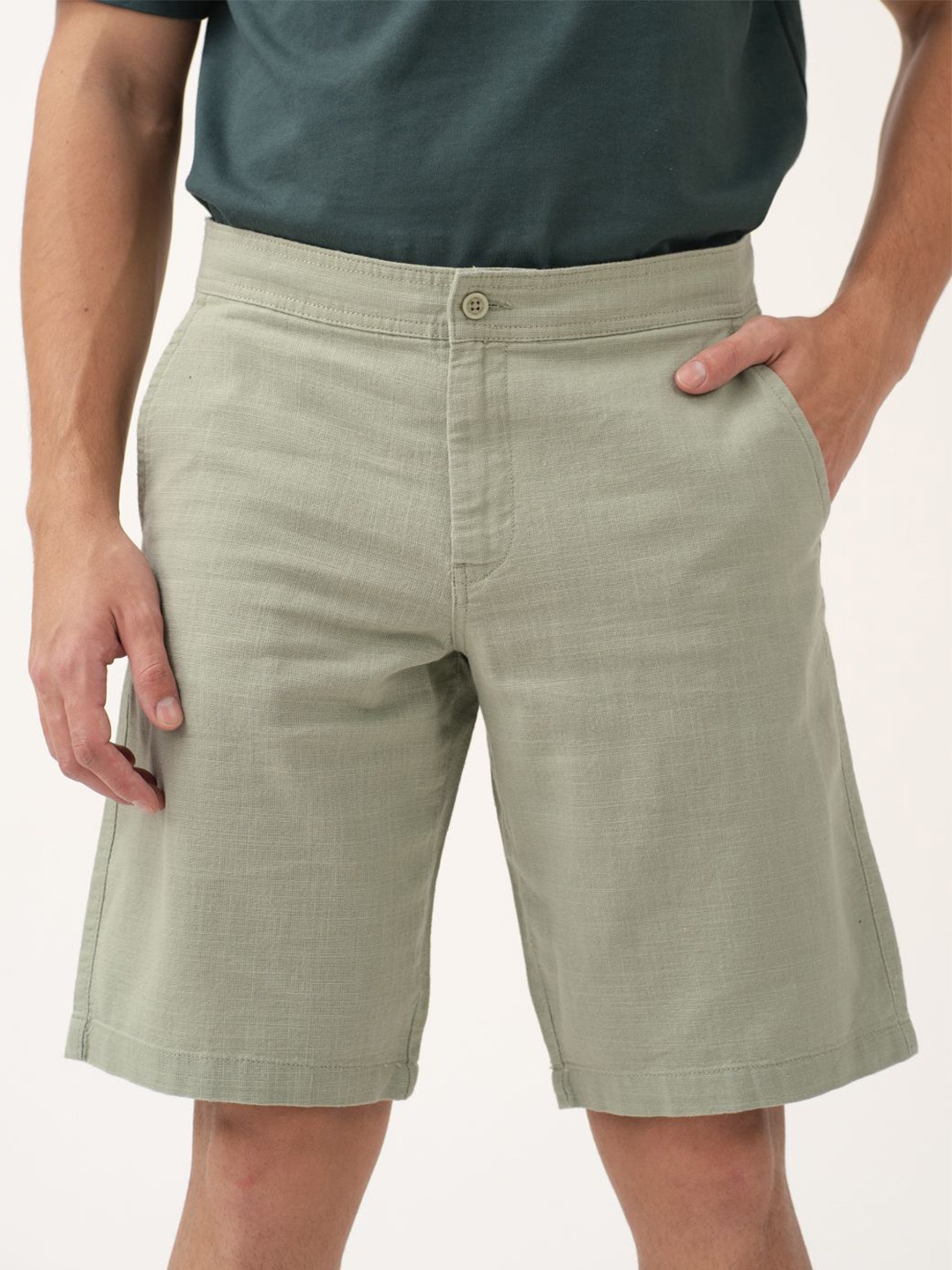 

The Pant Project Men Men Relaxed Fit Mid Rise Cotton Shorts, Green