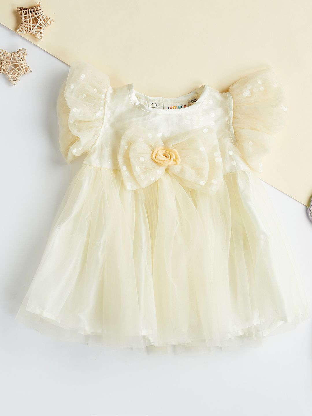

Juniors by Babyshop Girls Flutter Sleeves Cotton A-Line Dress, Yellow