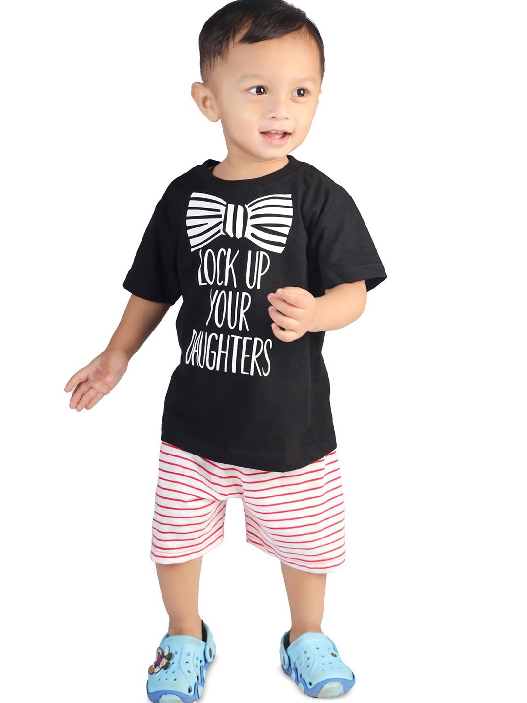 

BILLYBALL Kids Printed Round Neck Pure Cotton T-Shirt With Shorts, Black