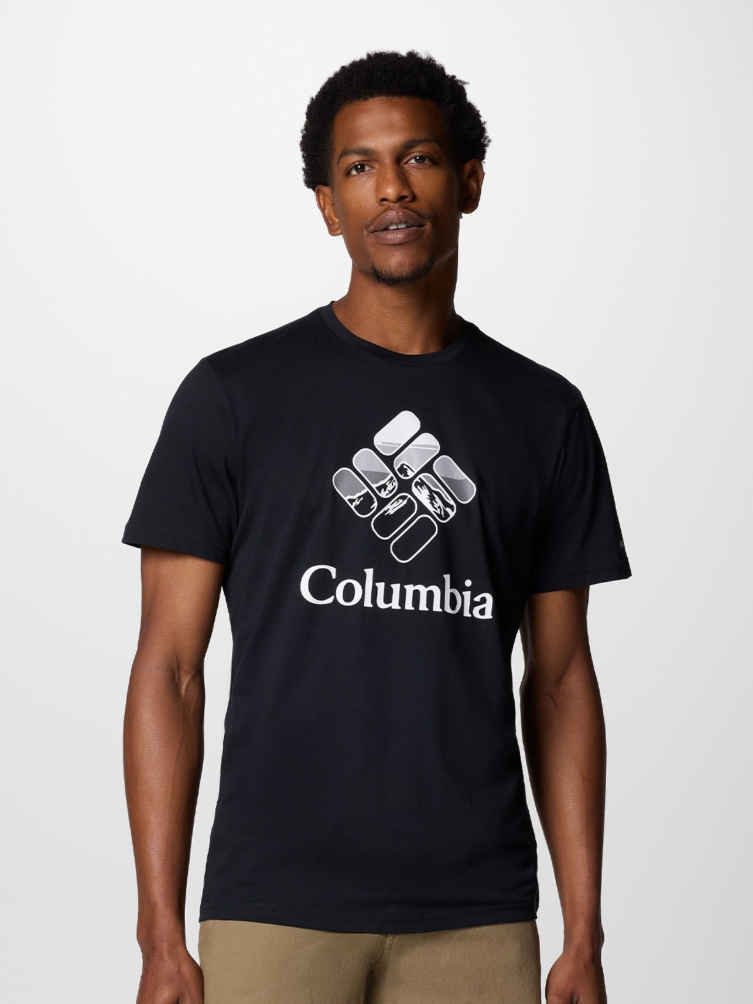 

Columbia Men Graphic Printed Round Neck Cotton Casual T-shirt, Black