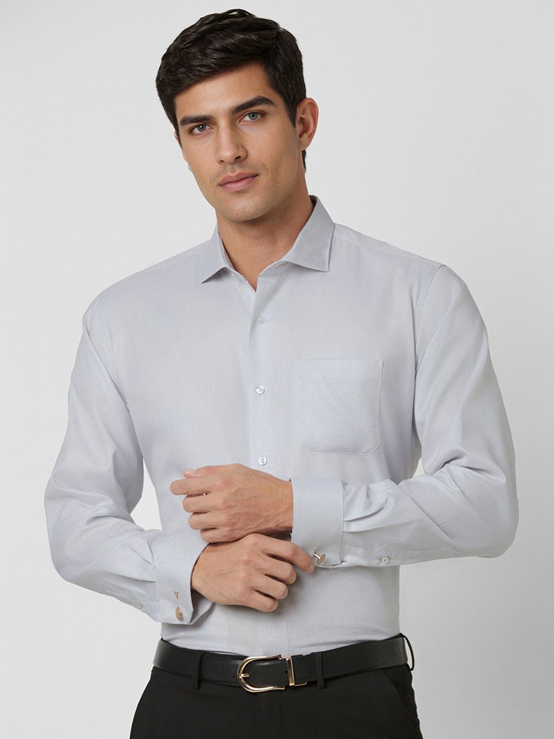 

Van Heusen Men Spread Collar Geometric Printed Cotton Formal Shirt, Grey