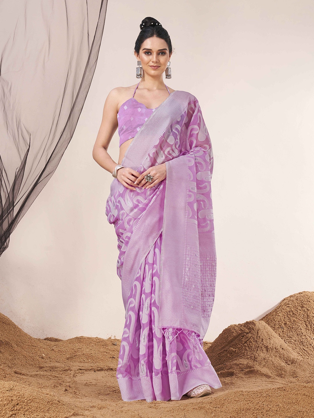 

Tikhi Imli Woven Design Zari Ready to Wear Saree, Lavender