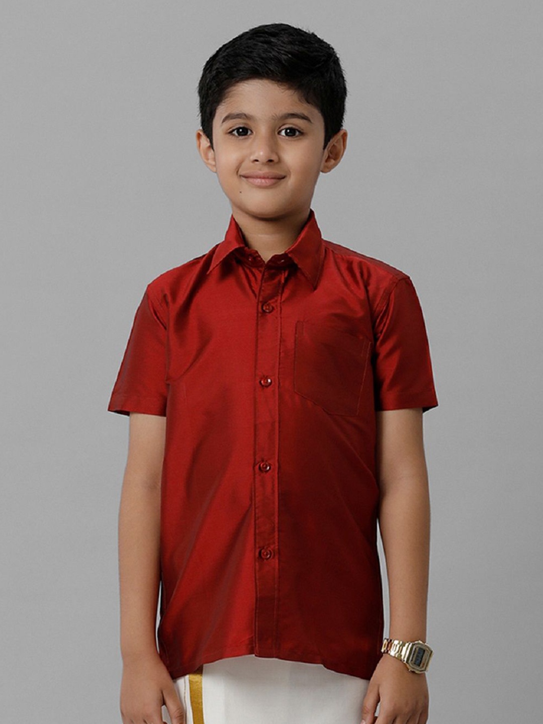 

Ramraj Boys Solid Short Sleeve Shirt With Chest Pocket, Maroon