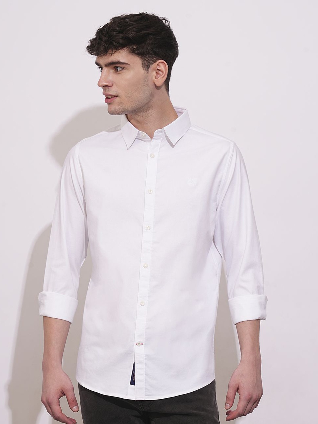 

Being Human Men Classic Slim Fit Spread Collar Solid Cotton Casual Shirt, White