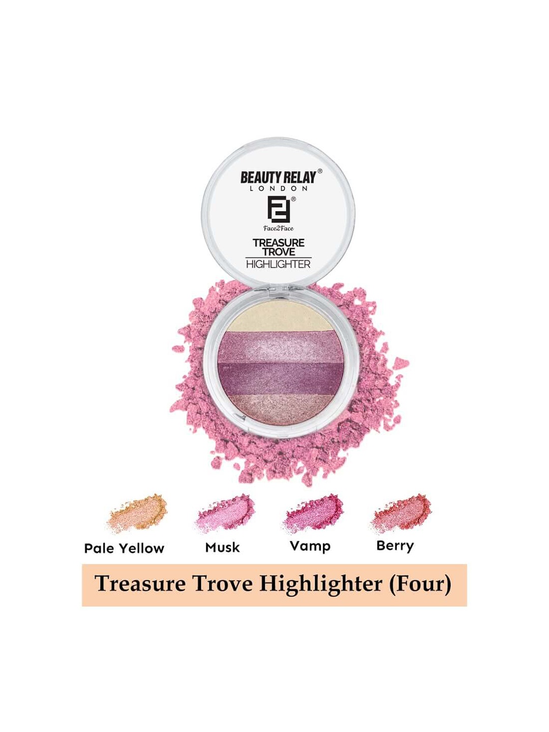 

BeautyRelay London Face 2 Face Treasure Trove Highlighter With 4 Shades, Multi
