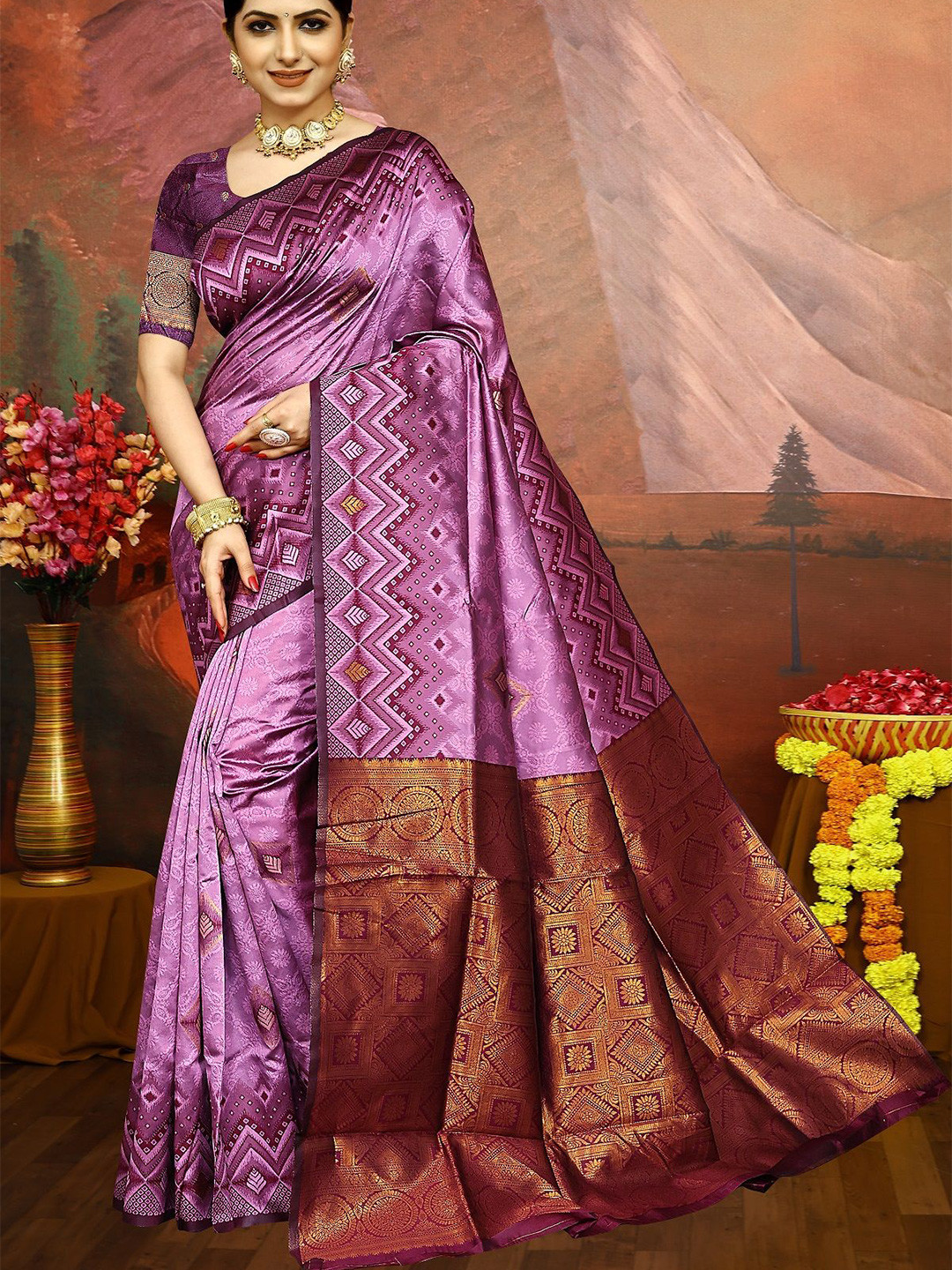 

A TO Z CART Woven Design Zari Pure Silk Banarasi Saree, Pink